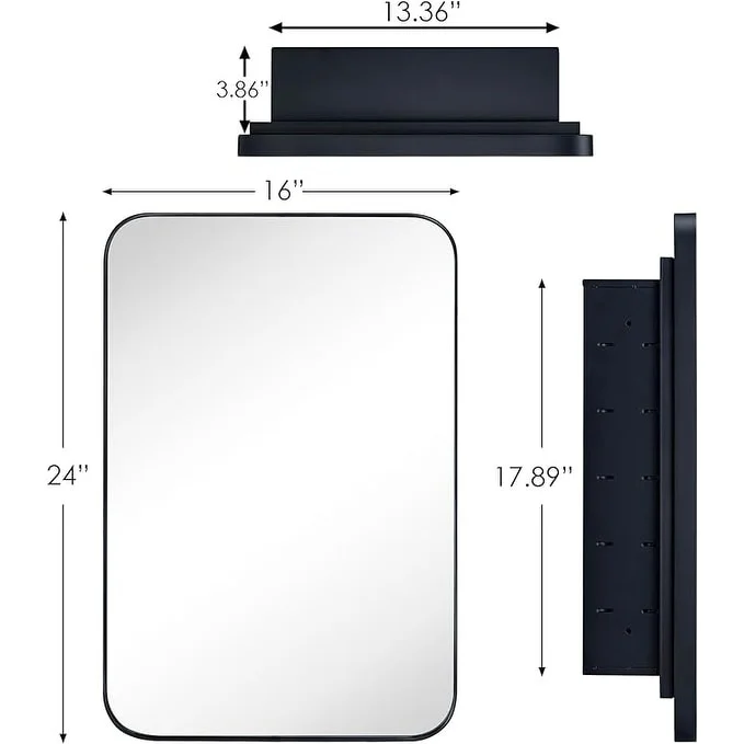 TEHOME WH Recessed Framed Medicine Cabinet with Mirror and Adjustable Shelves 16" x 24" - Chrome