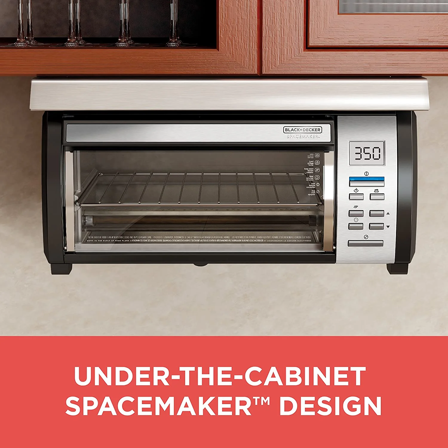 BLACK+DECKER SpaceMaker Under-Counter Toaster Oven, Digital Controls, Black/Stainless Steel, Fits 9″ Pizza, TROS1000D