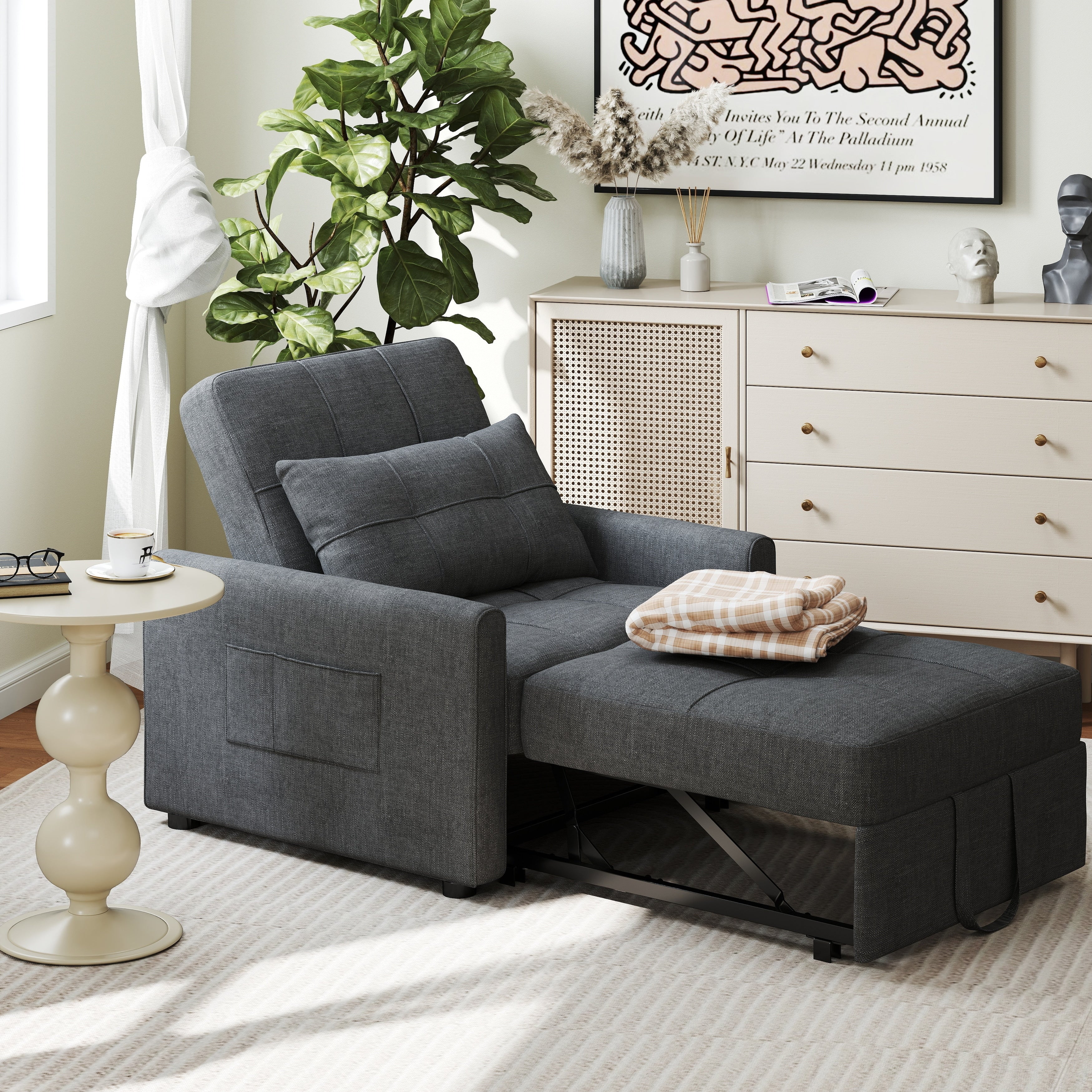 3-in-1 Adjustable Sleeper Sofa Bed, Pull Out Chair Sofa, Convertible Folding Bed for Living Room