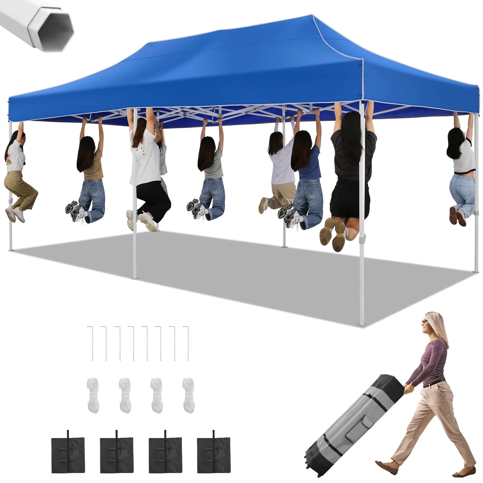 HOTEEL 10x15 Heavy Duty Canopy Tent ,Pop up Canopy for Parties Wedding,Commercial Easy up Gazebo with Roller Bag,UV 50+ &,White