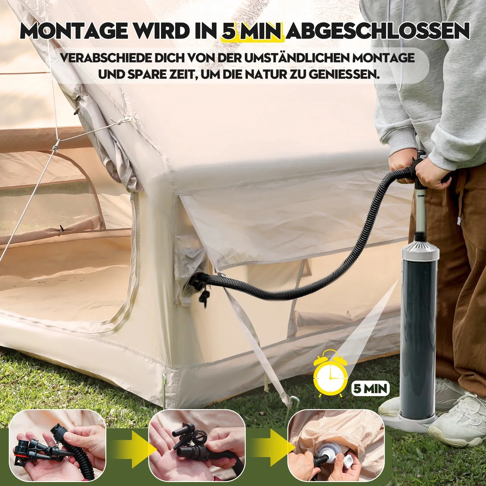 Gaonala Inflatable Camping Tent For 4-6 People, 420D Oxford Fabric - With Hand Pump