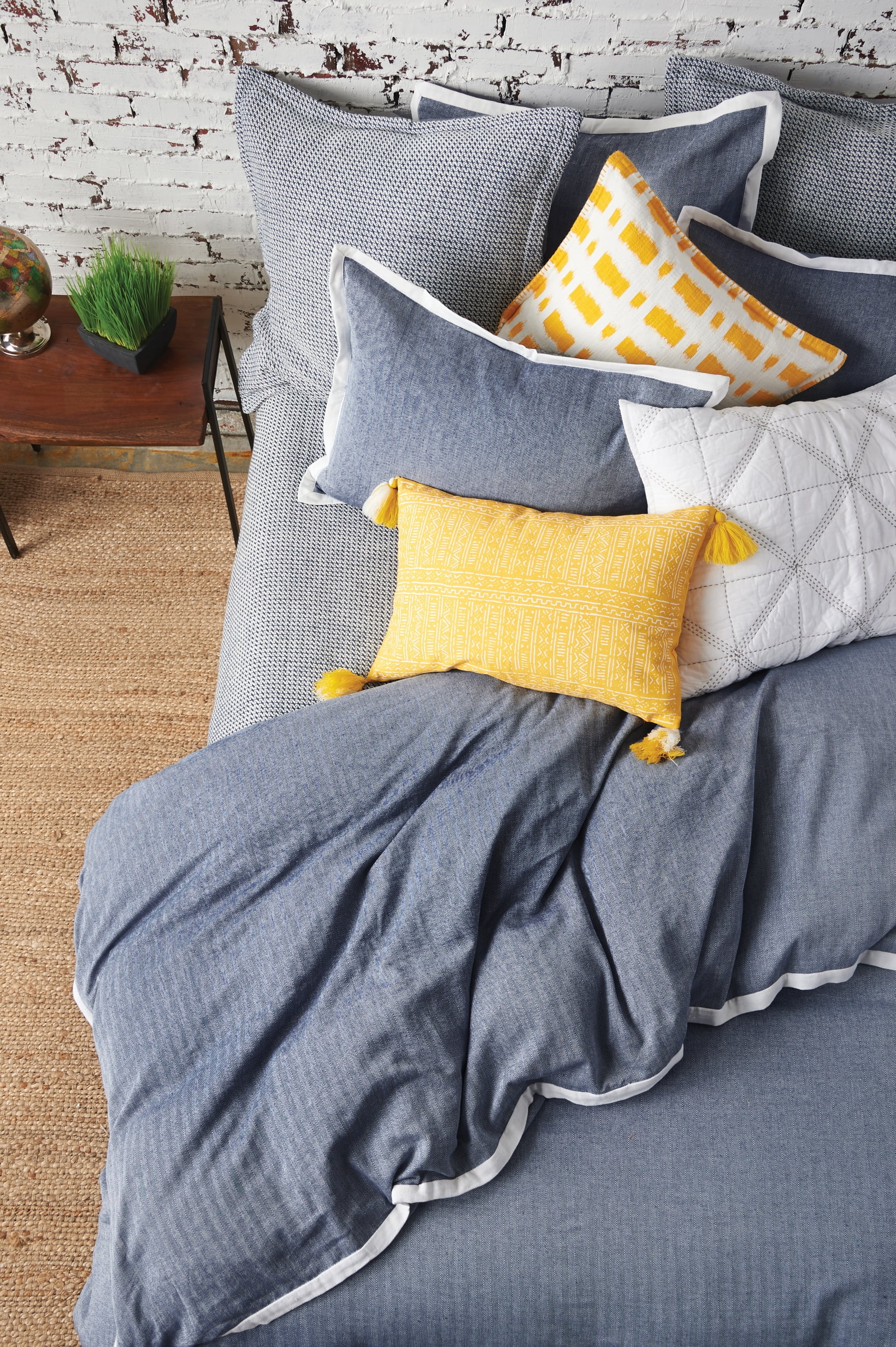 Roscoe Indigo Mini Herringbone Pattern 100% Cotton King Duvet Cover 90" x 102"