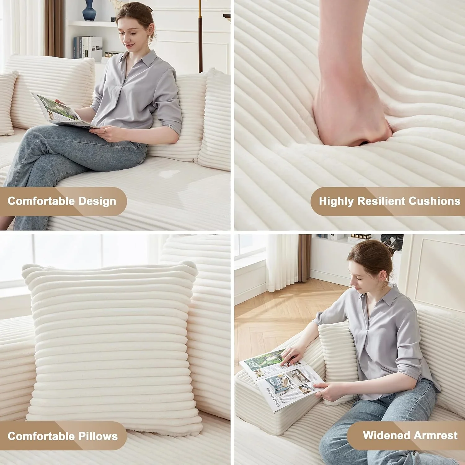 110 Cloud Sectional Couch, Boneless Sofa for Living Room Modular Sectional Sofa with Deep Seat
