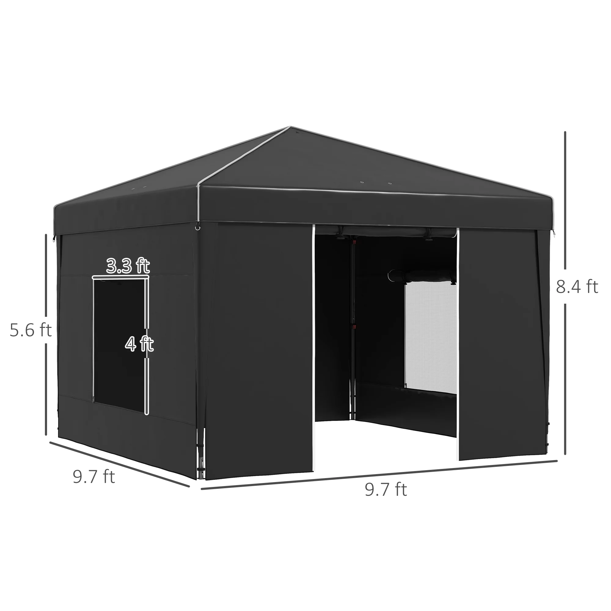 Outsunny 116.25 x 116.25 in Black Pop up Outdoor Canopies, Adjustable Height