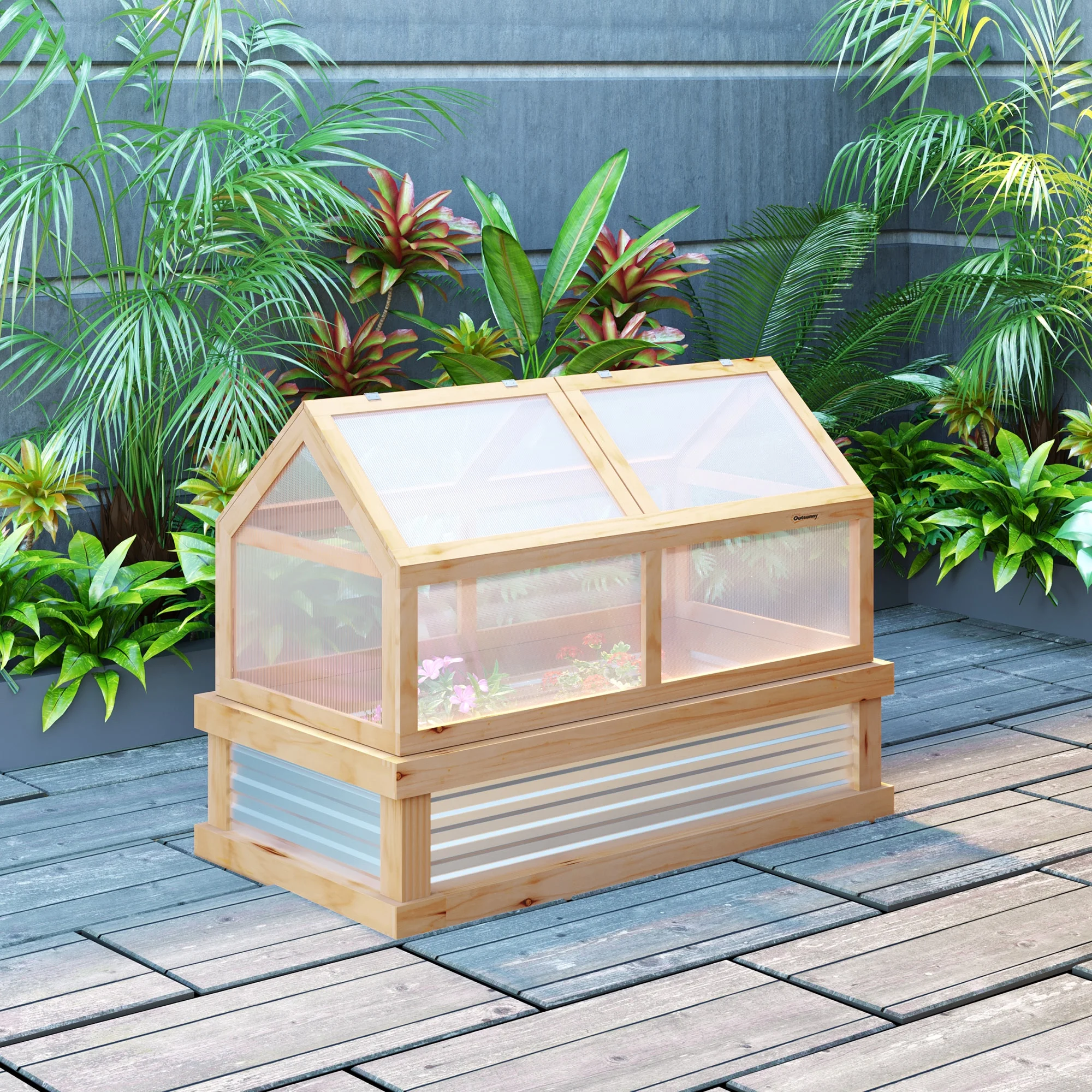 DUOSONG Outsunny Raised Garden Bed, 47" X 22" X 33", Elevated Wooden Planter Box W/ Lockable Wheels, Storage Shelf, And Bed Liner For Backyard, Patio, Natural Natural Wood Garden & Outdoor Garden