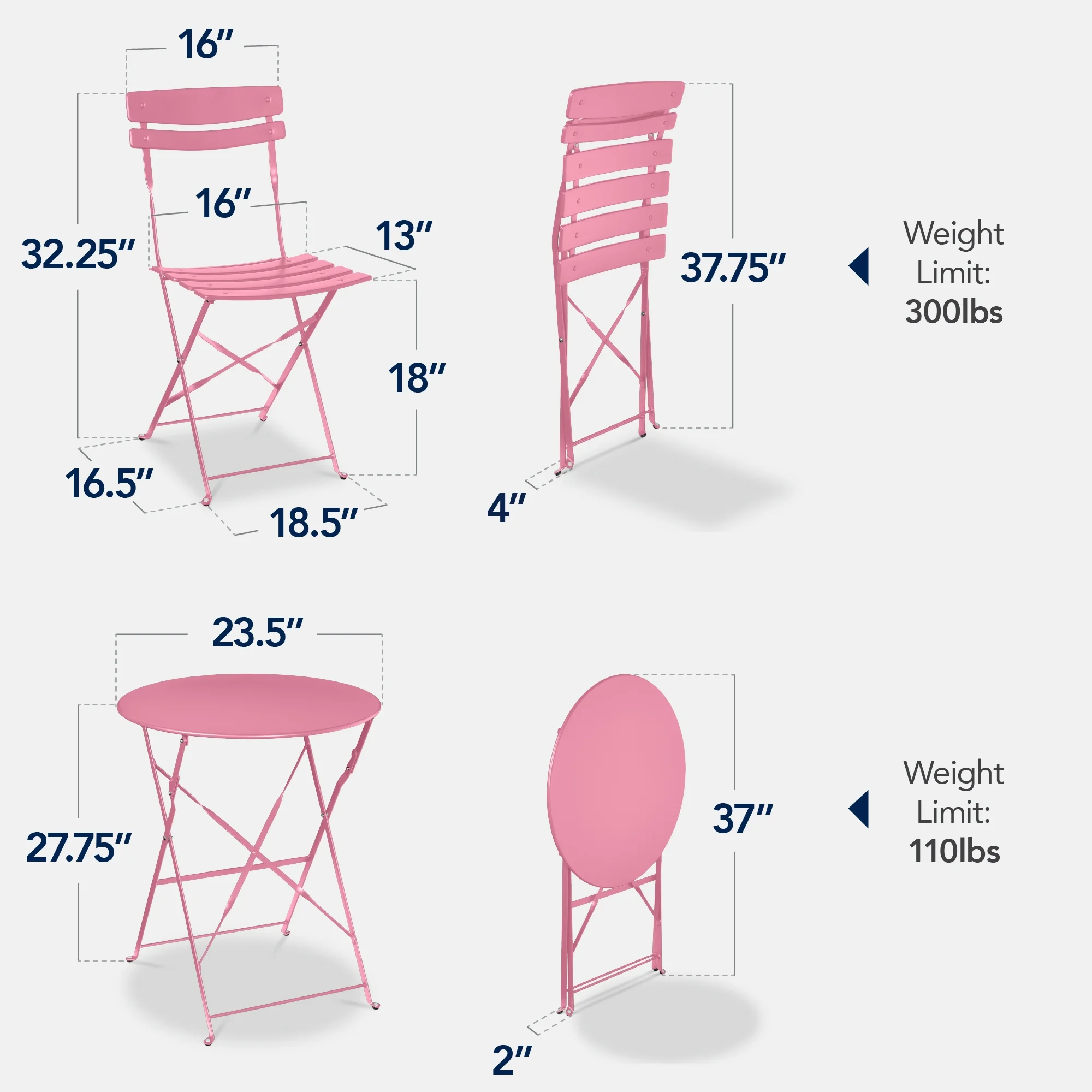 Best Choice Products 3-Piece Small Bistro Set, Folding Patio Furniture Set of 2 Chairs and Table - Black