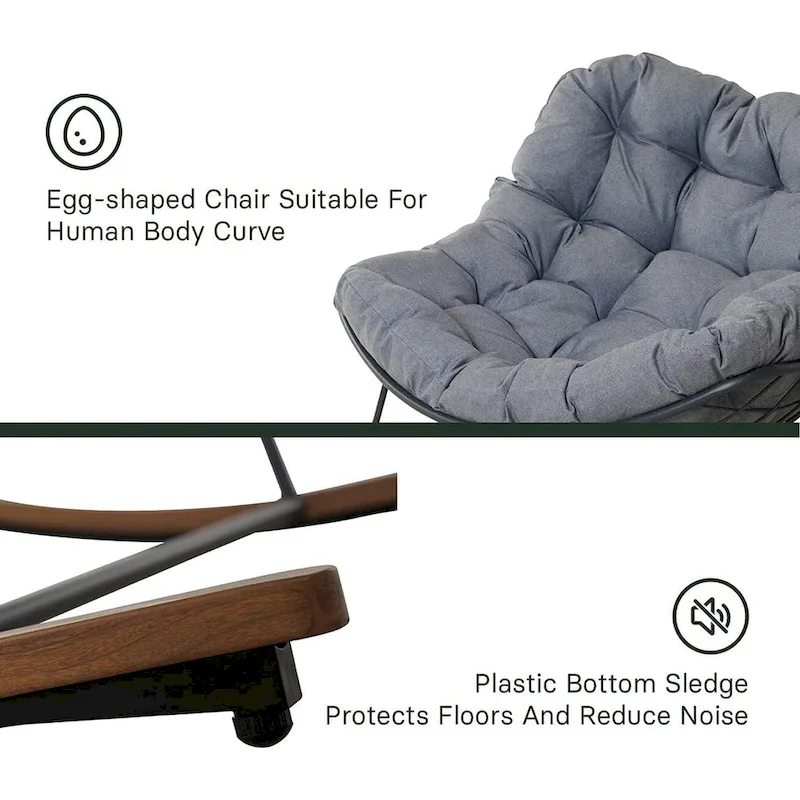 Giant Patio Rocking Chair, Indoor Outdoor Egg Freestyle Chair with Cushion Upholstered Modern Lounge Chair for, Garden, Backyard