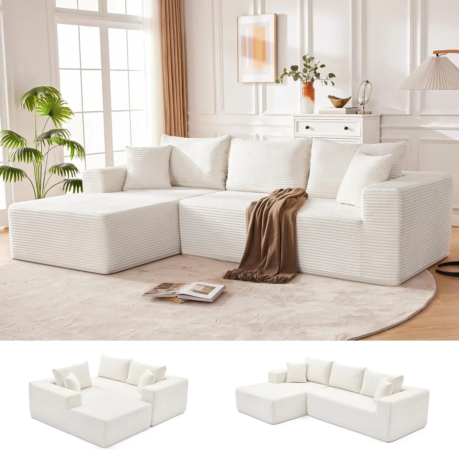 110 Cloud Sectional Couch, Boneless Sofa for Living Room Modular Sectional Sofa with Deep Seat