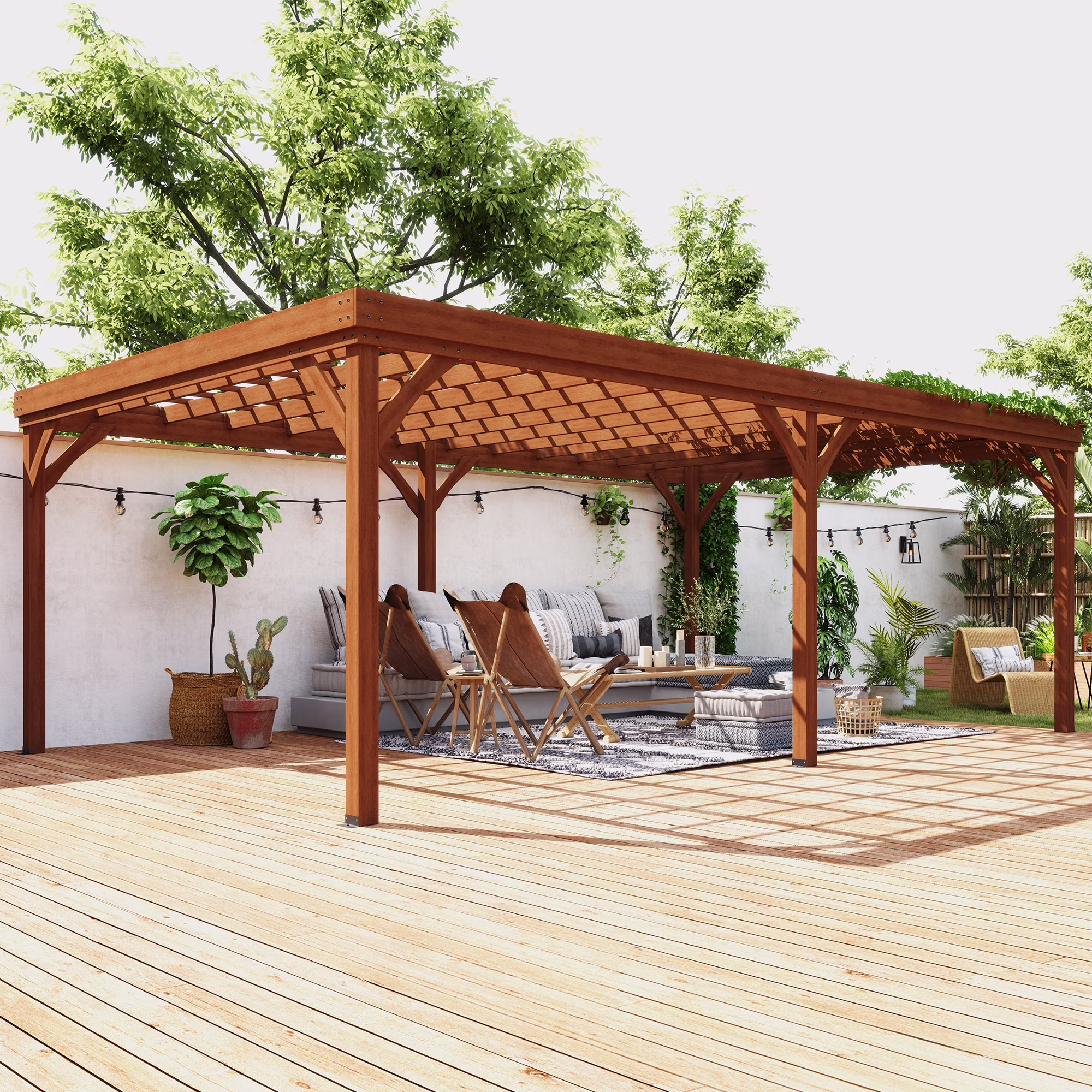 Outsunny 12′ x 20′ Outdoor Wood Pergola, Climbing Vine Gazebo, Brown