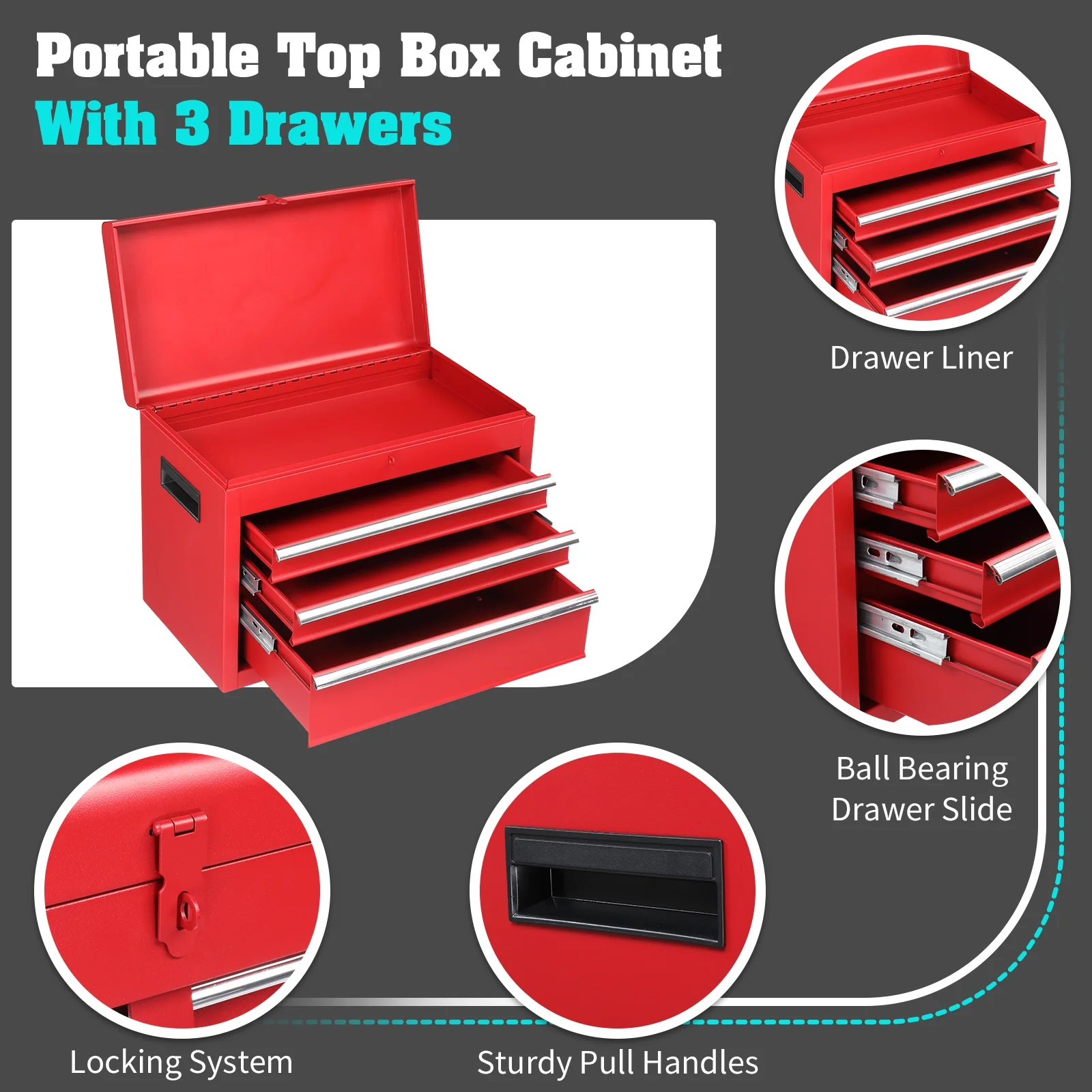 Ktaxon 4-Drawer 2-IN-1 Rolling Tool Chest Storage Cabinet, Mechanic Tool Organizer Box, 23.2" L x 11" W x 40.2" H, Black
