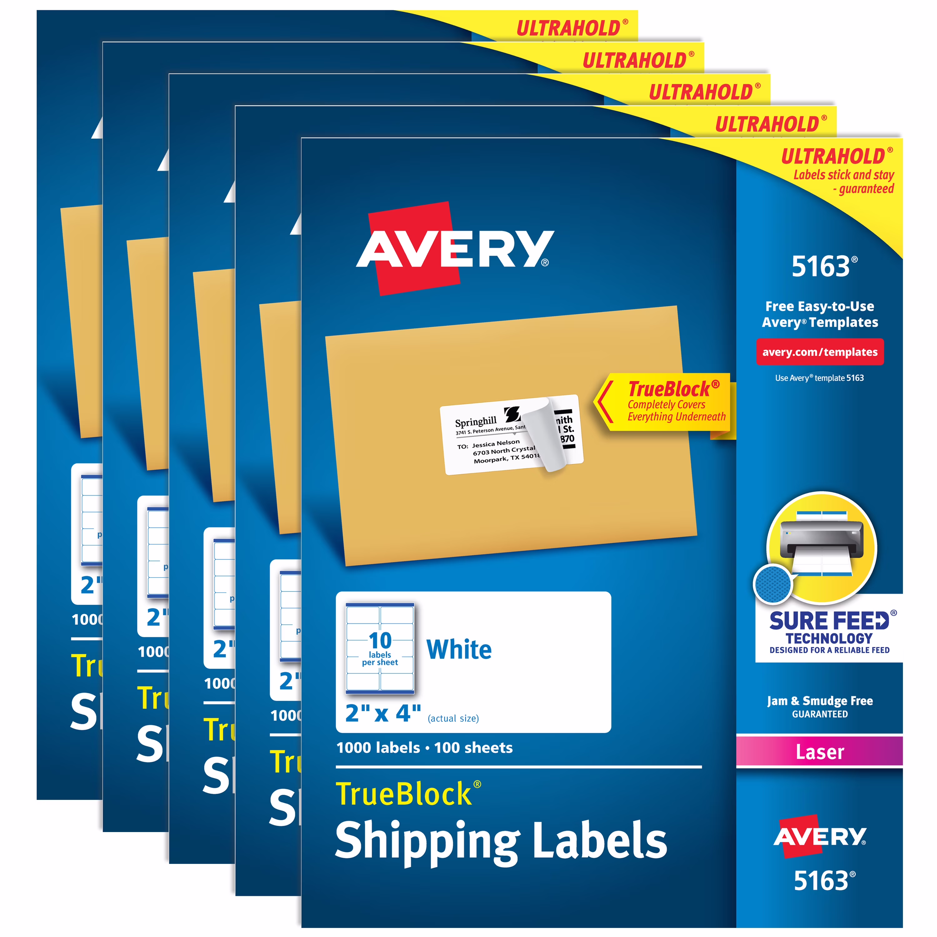 Avery Shipping Labels, 2″ x 4″, White, 1,000 Labels (5163) – 5 Pack