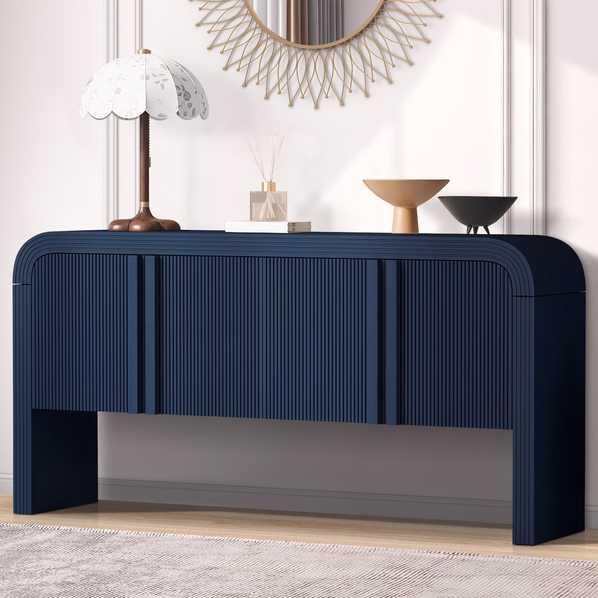 Accent Cabinet with 4 Doors, TUANLUO Buffet Cabinet with Adjustable Shelves, Wood Storage Cabinet, Modern Accent Cabinet Furniture for Hallway Entryway Living Room, 59"L x 15.7"W x 33.2"H, Blue