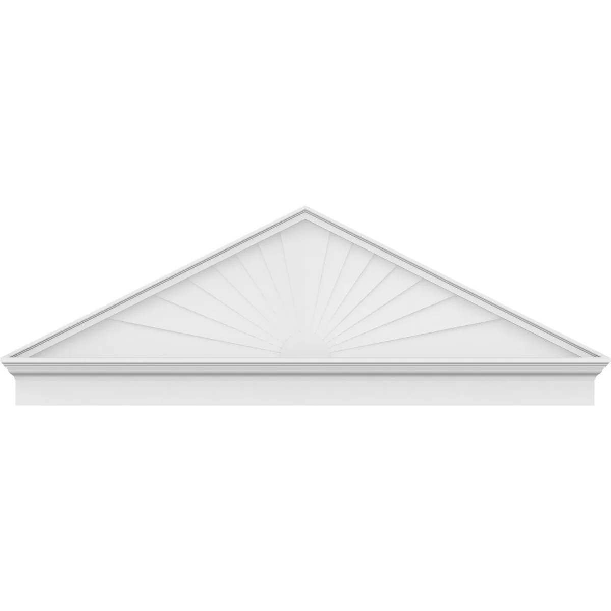 Ekena Millwork 52"W x 19-7/8"H x 2-3/4"P (Pitch 6/12) Peaked Cap Sunburst Architectural Grade PVC Combination Pediment