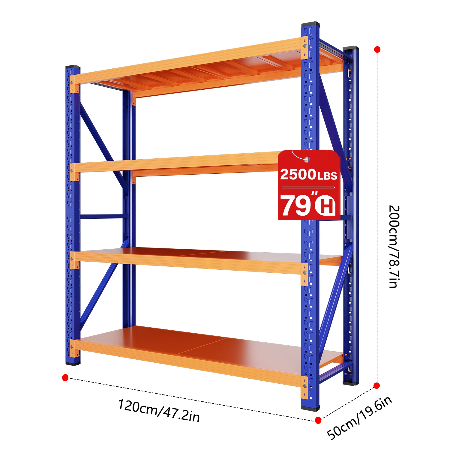 MaxShelv 79" H Garage Shelving 2500lbs, 4 Tier Metal Storage Shelves Adjustable Shelving Unit and Storage for Garage,Basement,59" W x 20" D x 79" H