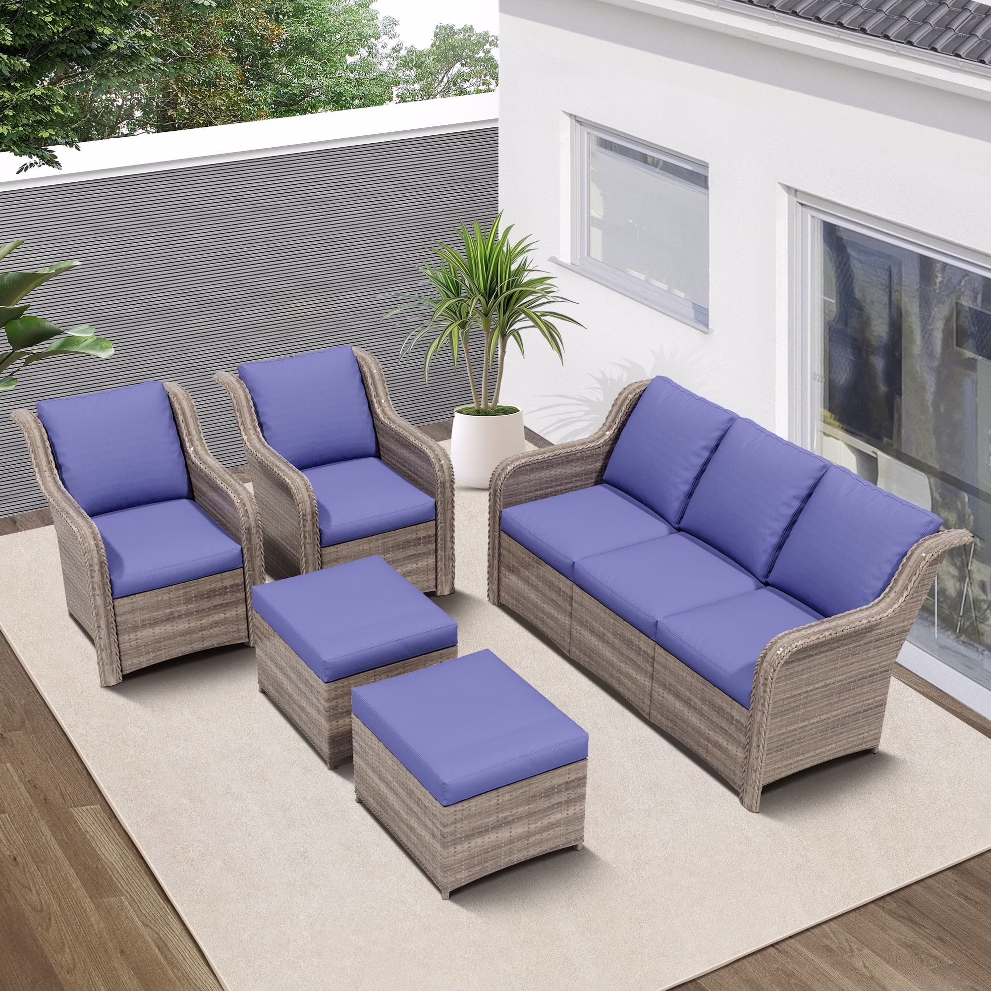 Ainfox 7 Pcs Outdoor Patio Furniture Sofa Set, Grey Rattan Grey Cushion