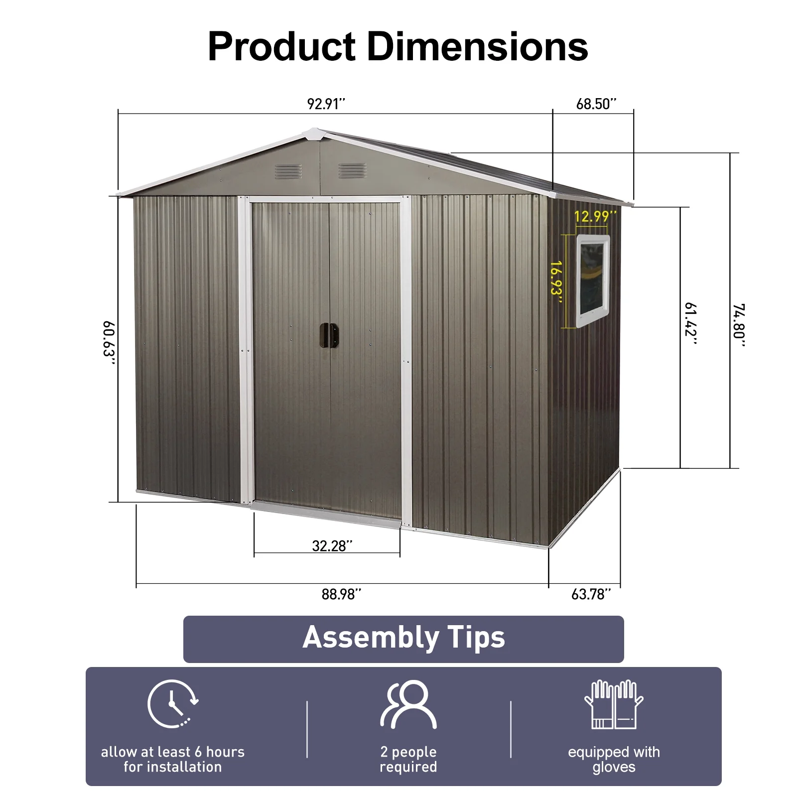 8ft x 6ft Outdoor Metal Storage Shed with Window Grey DIY assembly with pre-cut