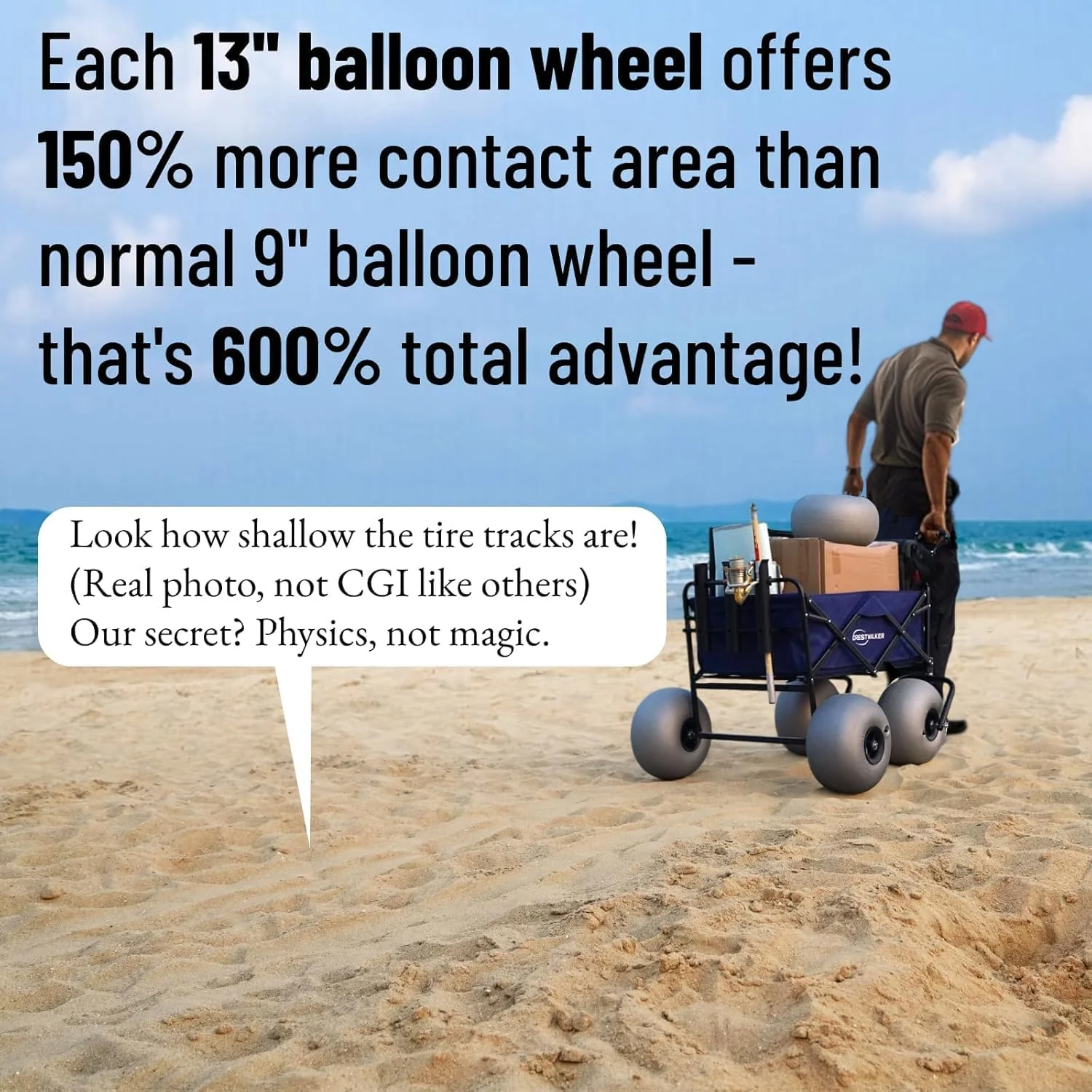 Beach Cart with 13″ Balloon Wheels, Chair Racks & Pump Included