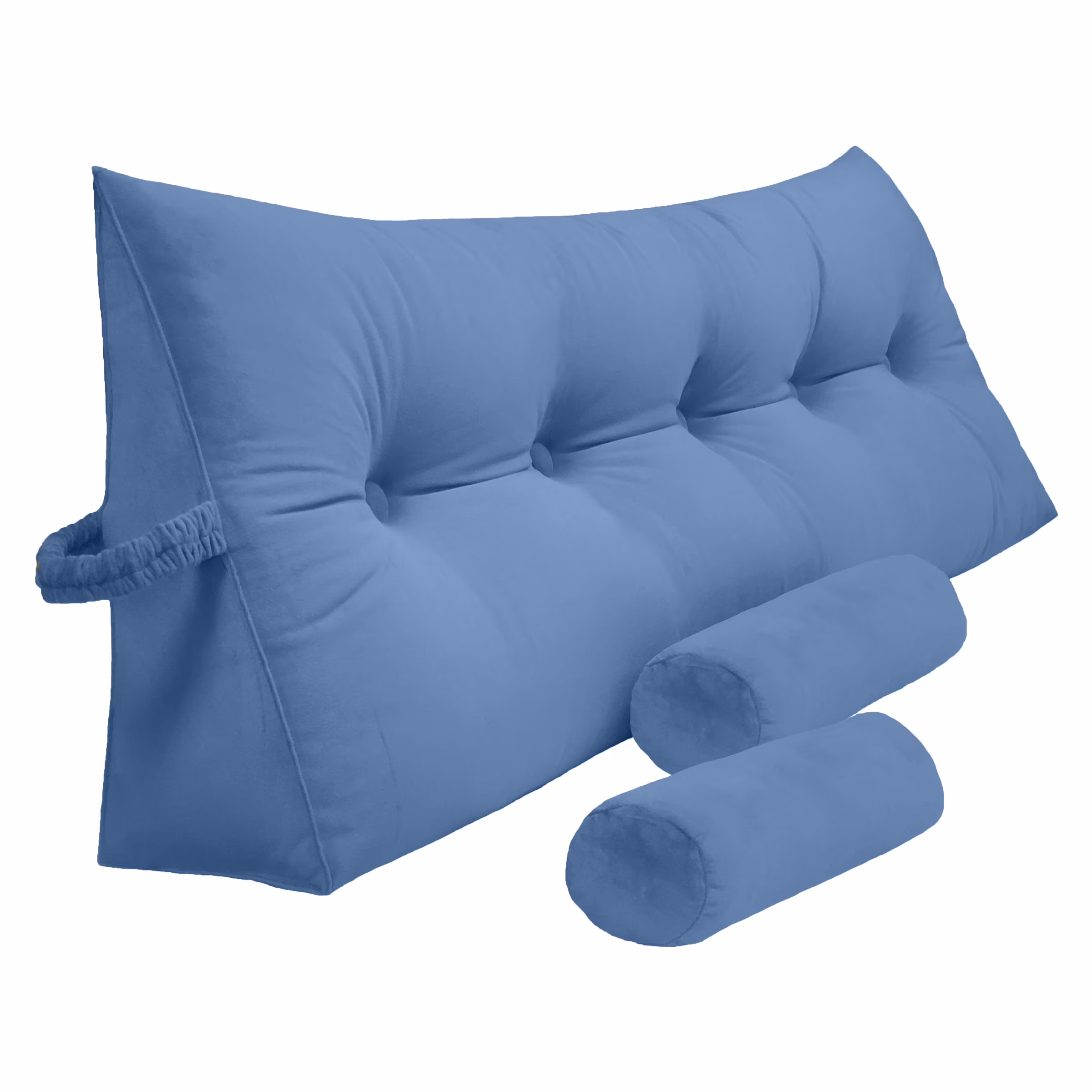 Peachwell Triangular Reading Bed Rest Pillow Large Bolster Cushion Headboard Backrest Wedge Pillow with Two Detachable Roll Pillows for Neck & Lumbar Support (Blue, Queen: 59 x 8 x 20 inches)