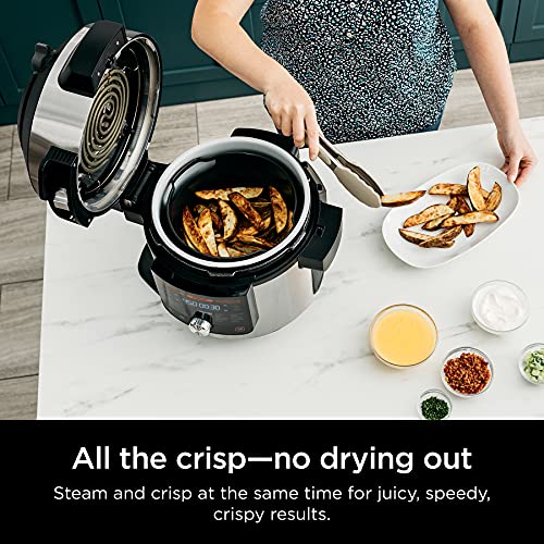 Ninja OL701 Foodi 14 in 1 SMART XL 8 Qt. Pressure Cooker Steam Fryer with SmartLid & Thermometer   Auto Steam Release, that Air Fries, Proofs & More, 3 Layer Capacity, 5 Qt. Crisp Basket, Silver/Black