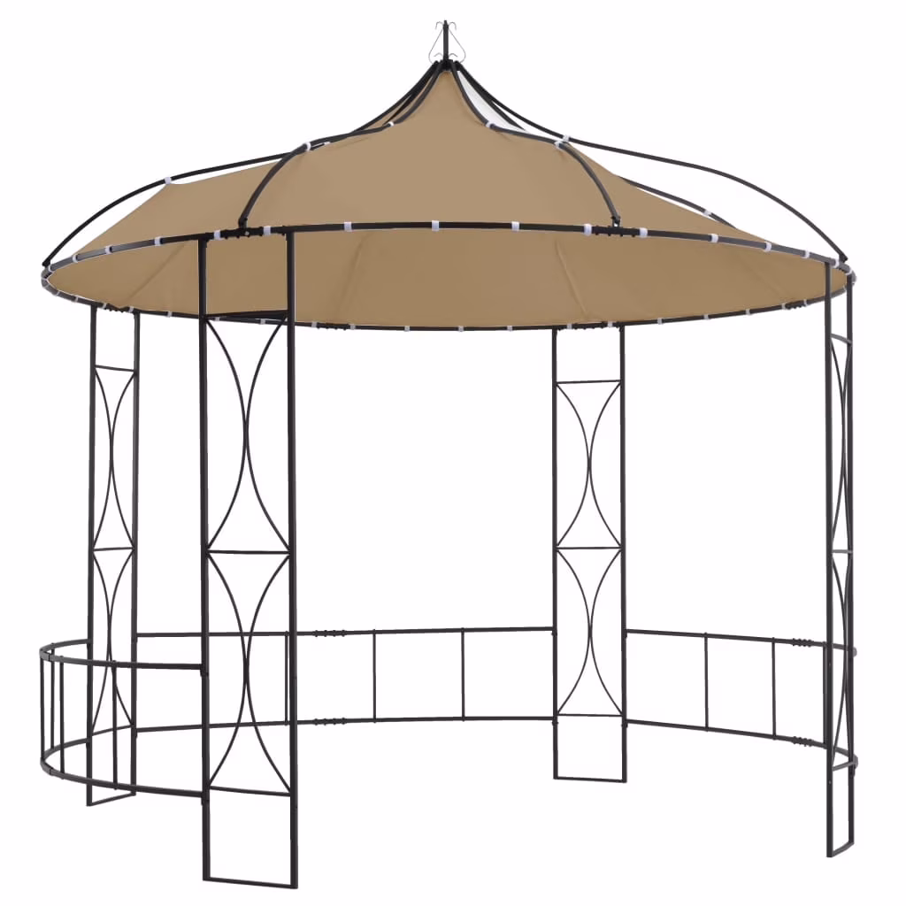 vidaXL Outdoor 9.8 x 9.5 Round Canopy Pavilion, UV & Water-Resistant, White & Black