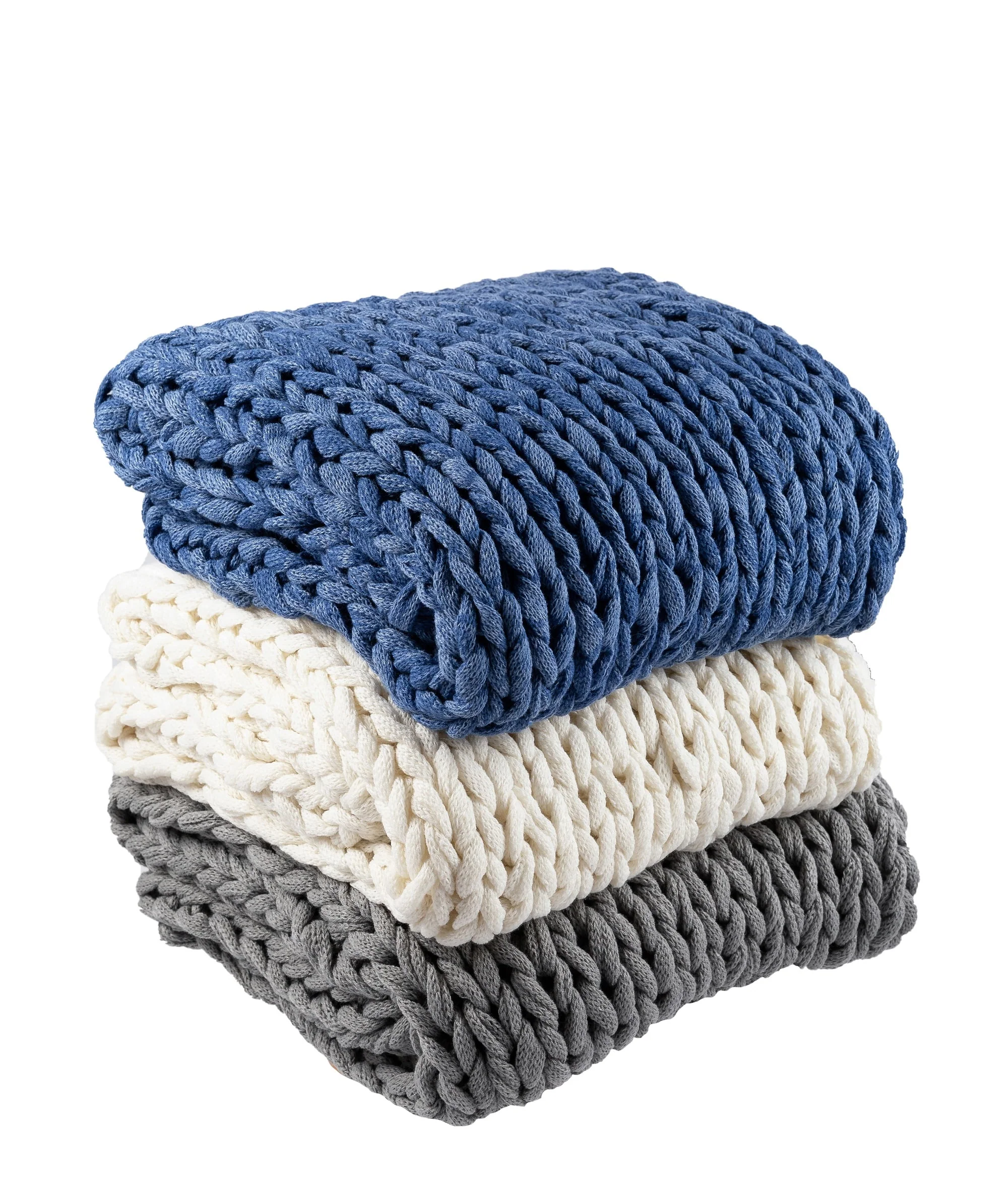 Silver One Super Chunky Knitted Throw Blanket, White, 50″ x 60″