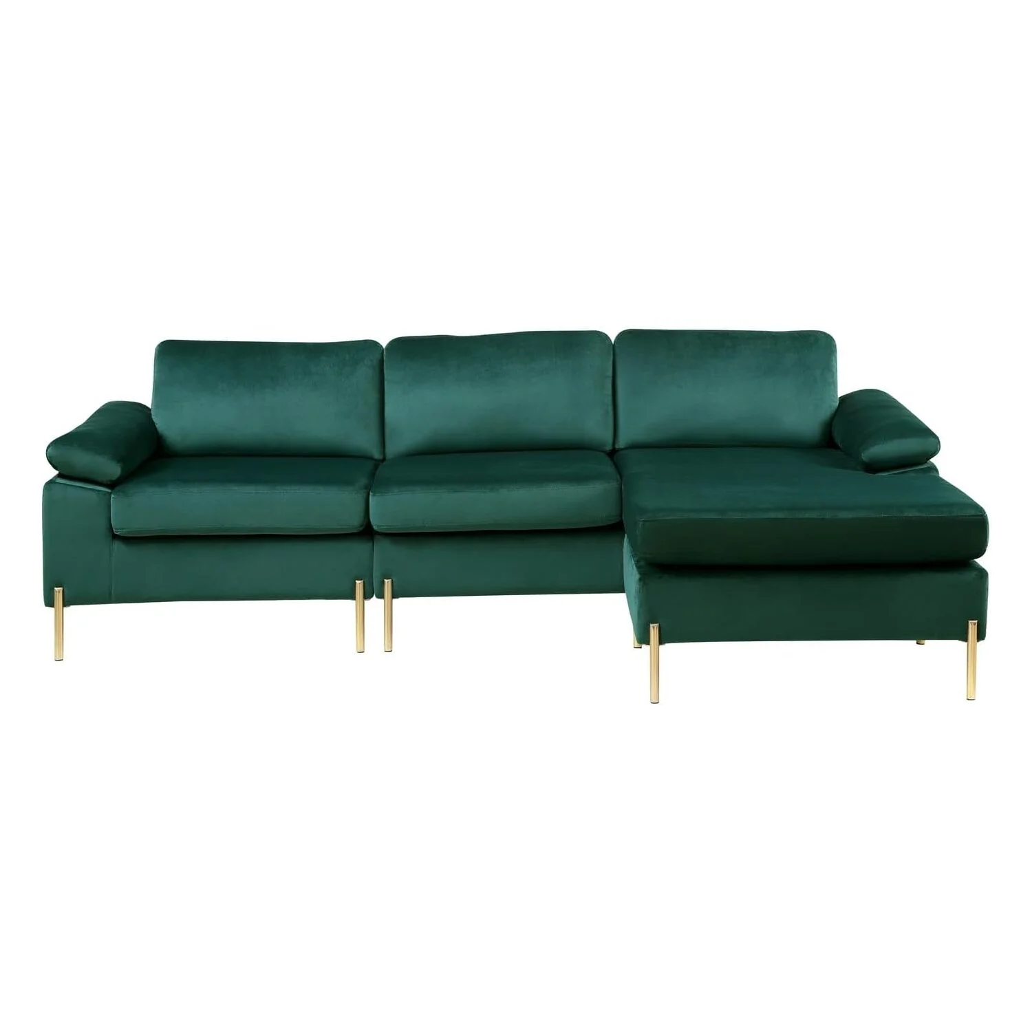 HomeStock Luxe Modern Velvet L-Shape Sectional Sofa with Square Padded Armrests, Solid Pattern Upholstery - 51.6"D x 101.2"W x 33.1"H, Comfortable and Stylish Seating for Living Room-Color:Gray/Gold