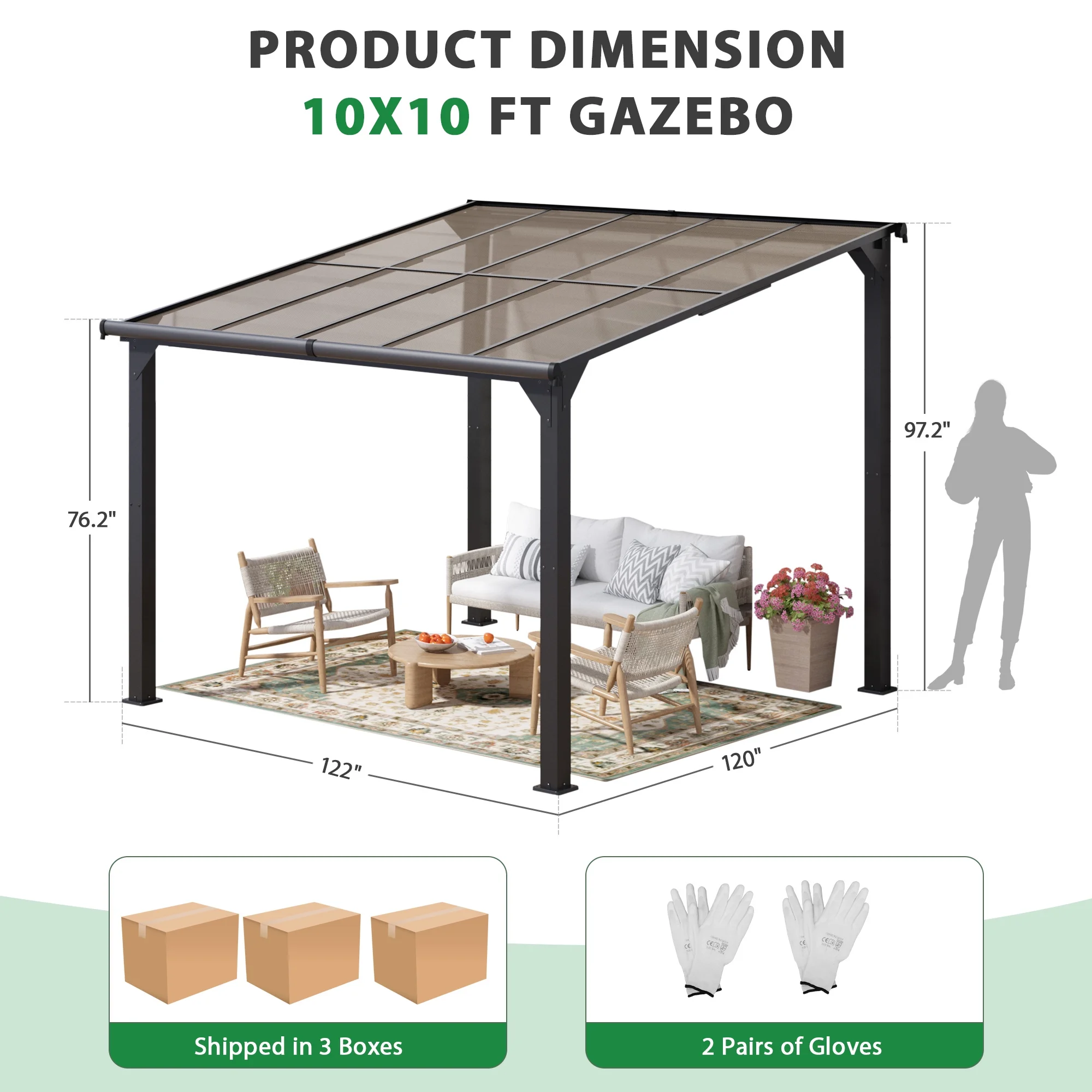 Jaxpety 14 x 10 ft. Hardtop Gazebo Outdoor Awnings for Patio, Backyard, Porch