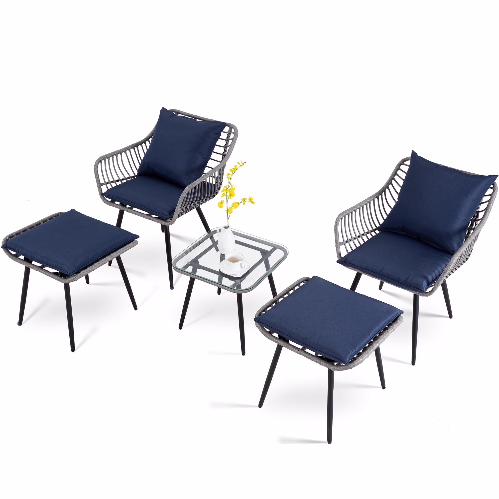 Ainfox 7 Pcs Outdoor Patio Furniture Sofa Set, Grey Rattan Grey Cushion