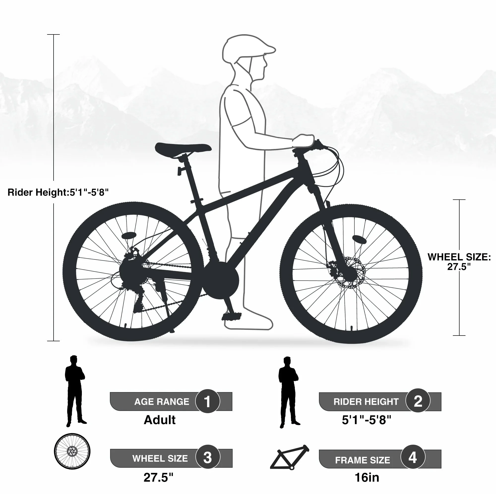 Men's 27.5 in Mountain Bike - 21-Speed Aluminum Alloy Frame, Front Suspension, Double Disc Brakes