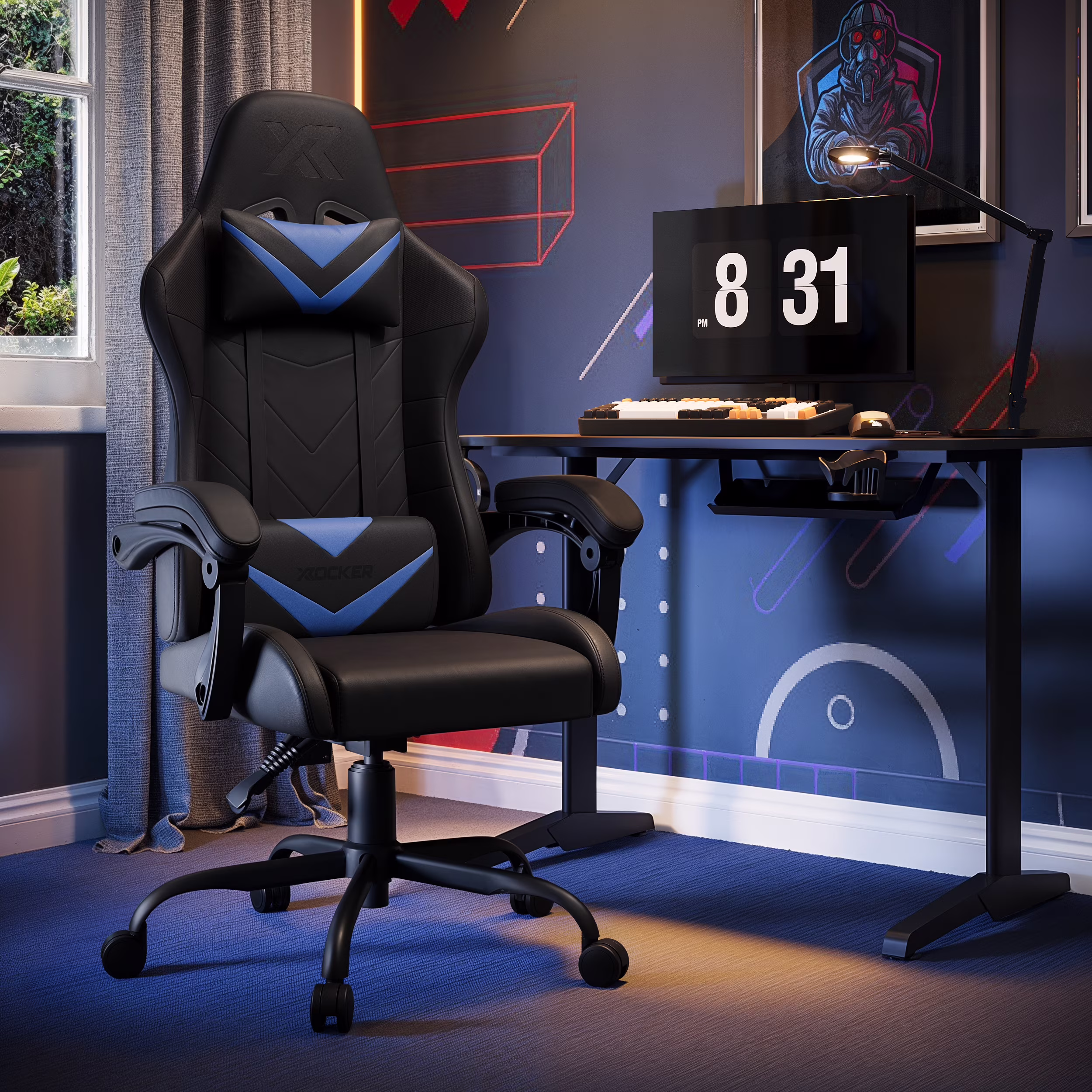 X Rocker Octane Racing Gaming Chair with Reversible Faux Leather Cushions, Black