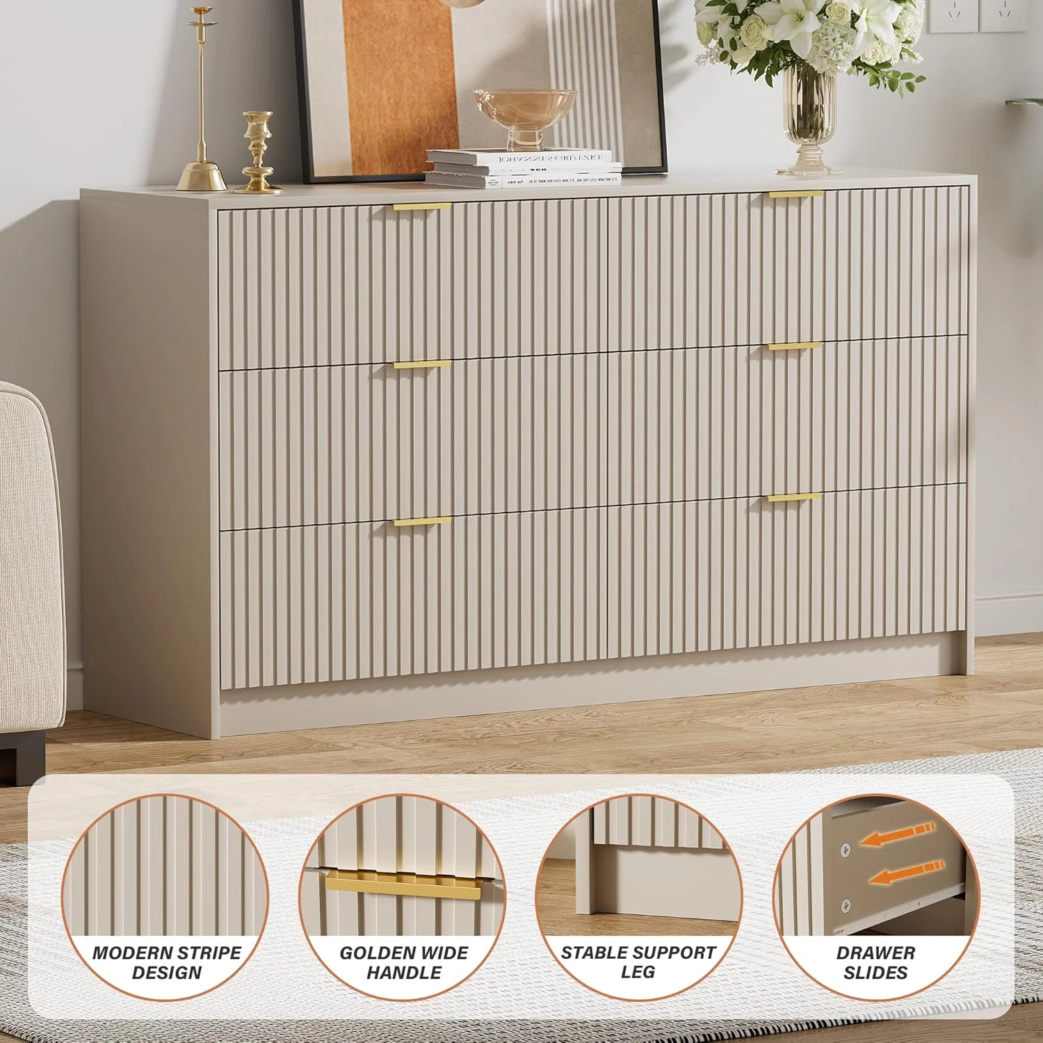 Furniway Black Dresser for Bedroom, 8 Drawer Double Dresser, Modern Chest of Drawers for Bedroom, Living Room, Entryway and Closet, 55" L x 15.7" D x 37.4" H