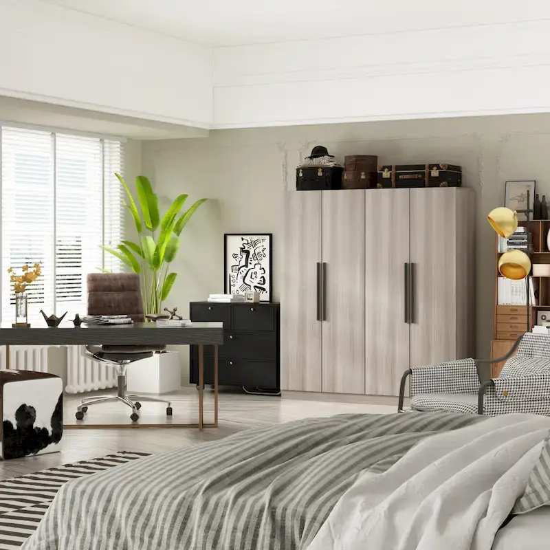 Modern Freestanding Solid Wood Wardrobe Closet With Storage Shelves