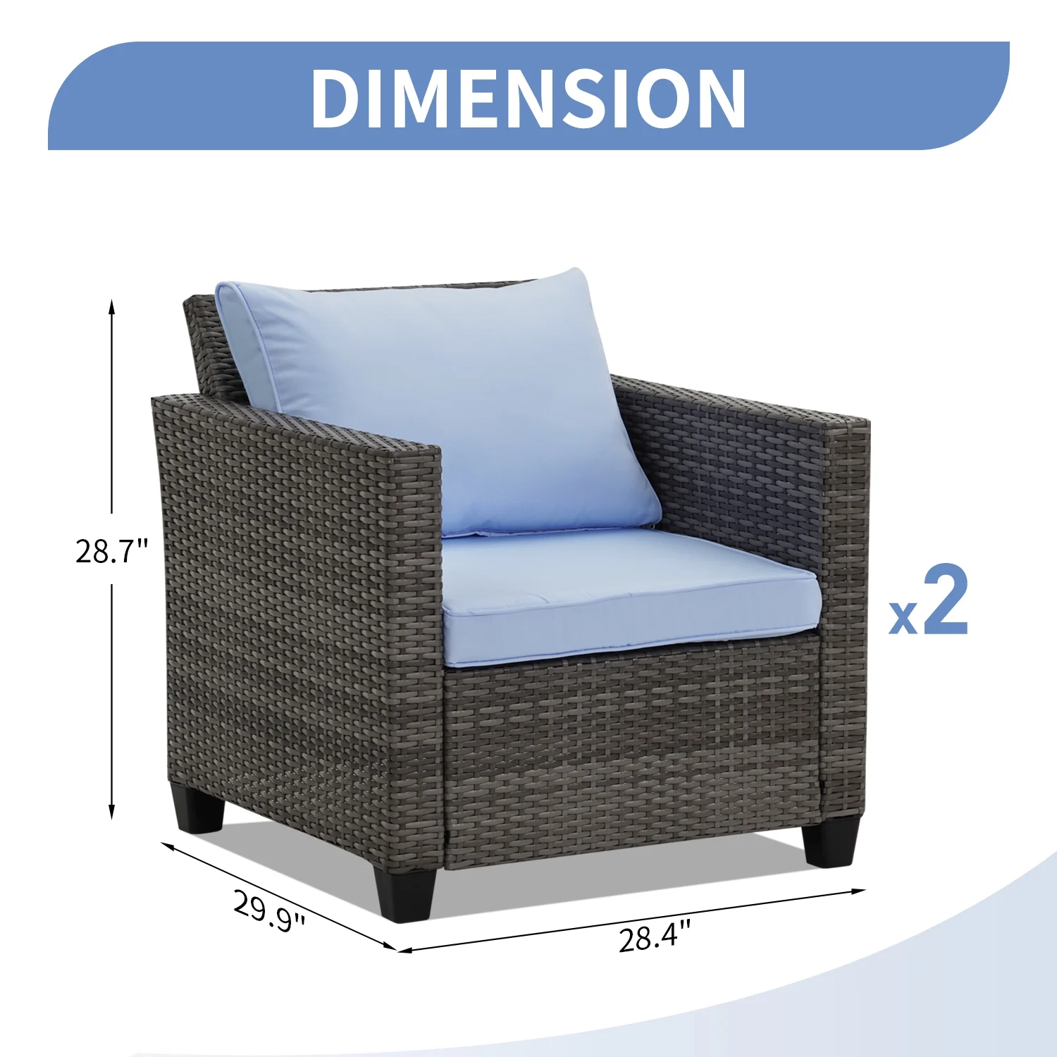 Ainfox 7 Pcs Outdoor Patio Furniture Sofa Set, Grey Rattan Grey Cushion