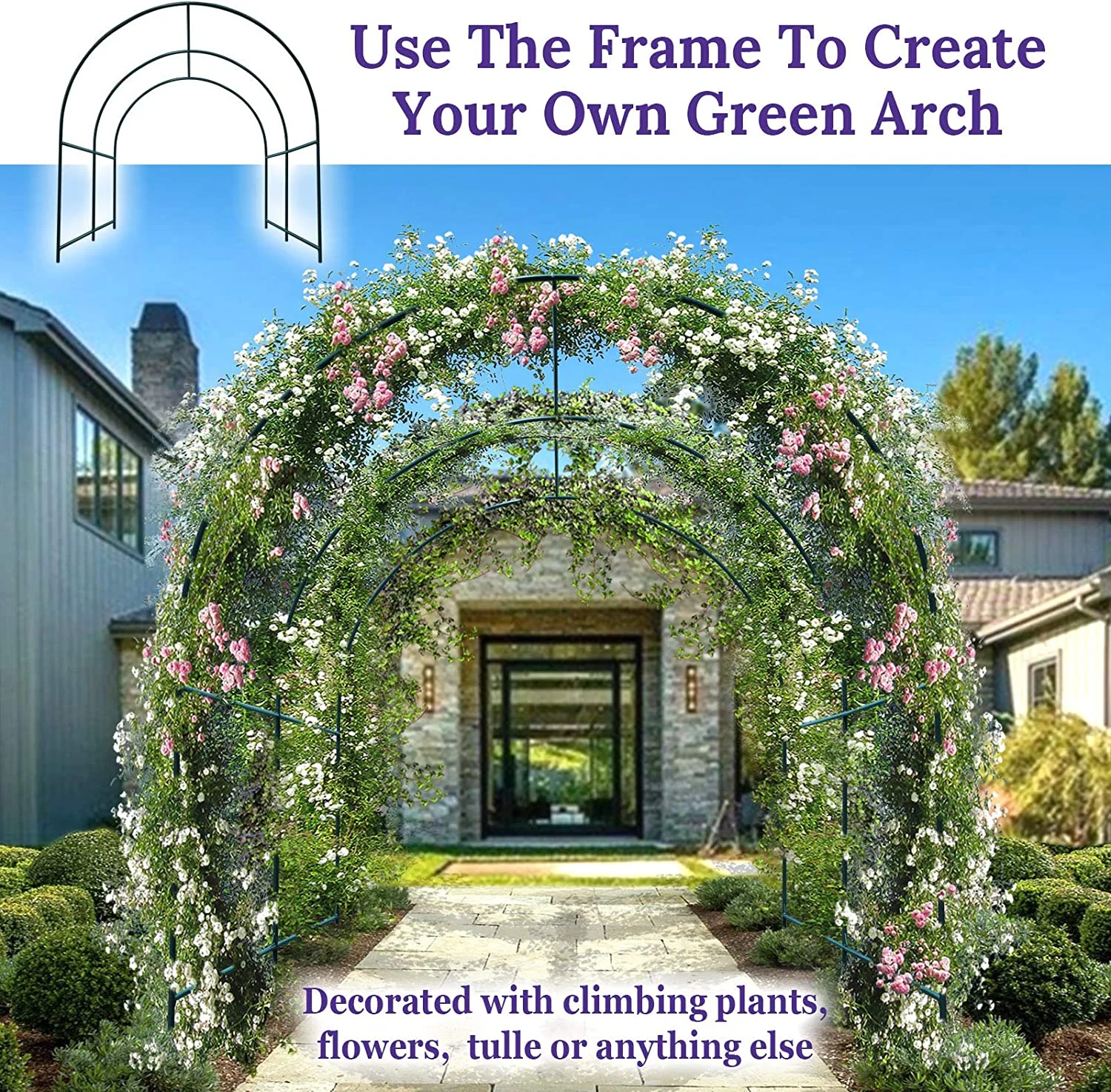 YardGrow Large Garden Support Arch Frame Climbing Plant Arch Arbor for Various Climbing Plant Roses Vines Birthday Wedding Party Decoration Pergola Frame (6.5 x 7 x 7.2ft)
