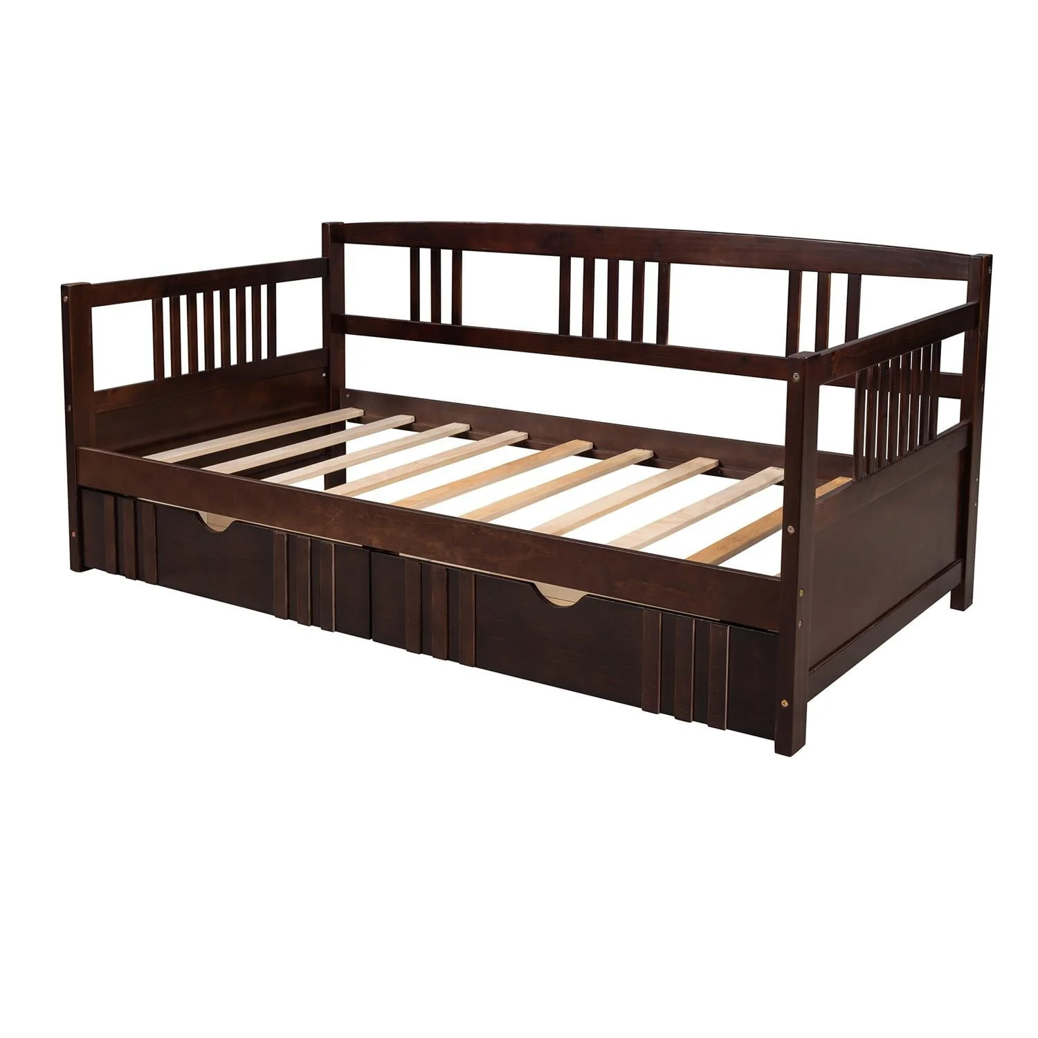 Twin Size Daybed Wood Bed with Two Drawers, Solid Wood Captains Bed Sofa Bed Frame for Kids/Teens/Adults, No Box Spring Required, Espresso 78.6''L x 41.2''W x 34''H