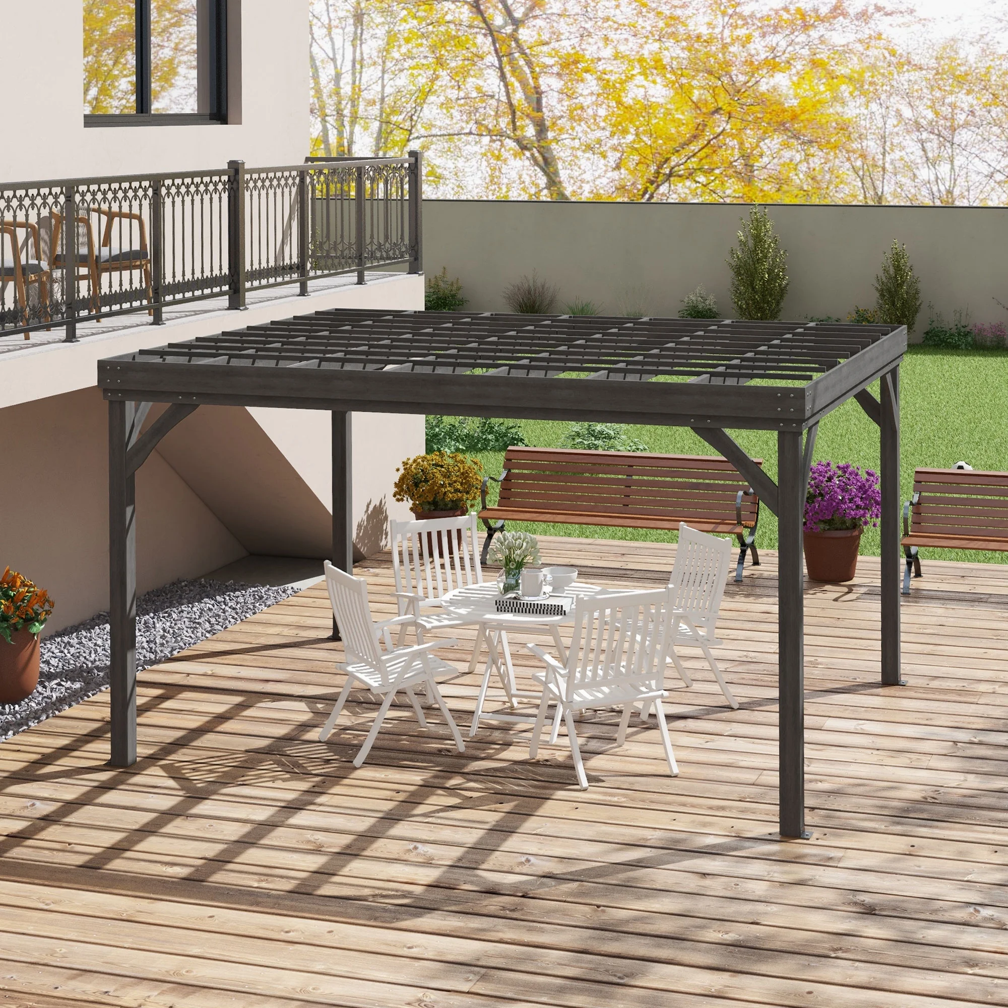 Outsunny 10' x 12' Outdoor Wood Pergola, Climbing Vine Gazebo, Gray