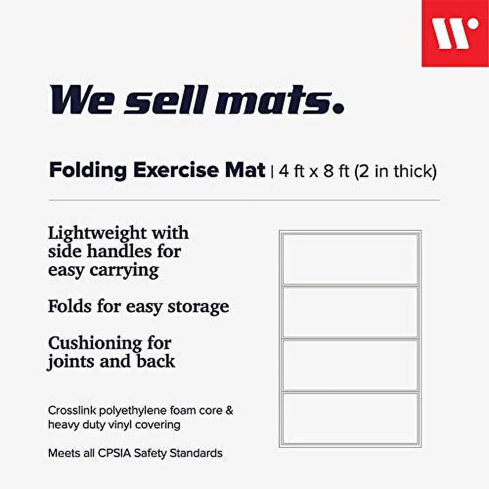 We Sell Mats - 4 ft x 8 ft x 2 in Personal Fitness & Exercise Mat for Home Workout - Lightweight and Folds for Carrying C All Purpose Home Gym Mat