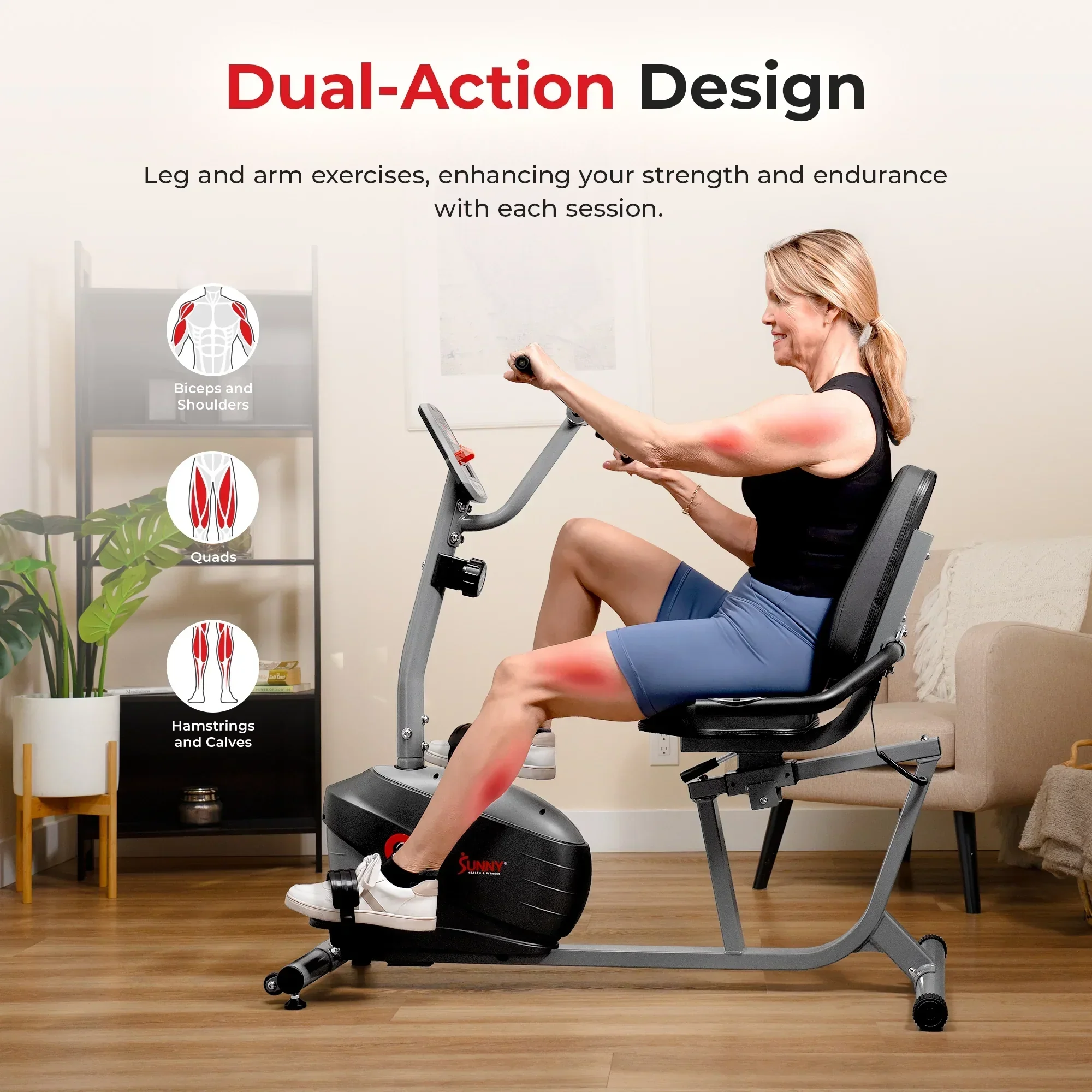 Sunny Health & Fitness Smart Magnetic Recumbent Bike With Hand Cycle – SF-RB423034