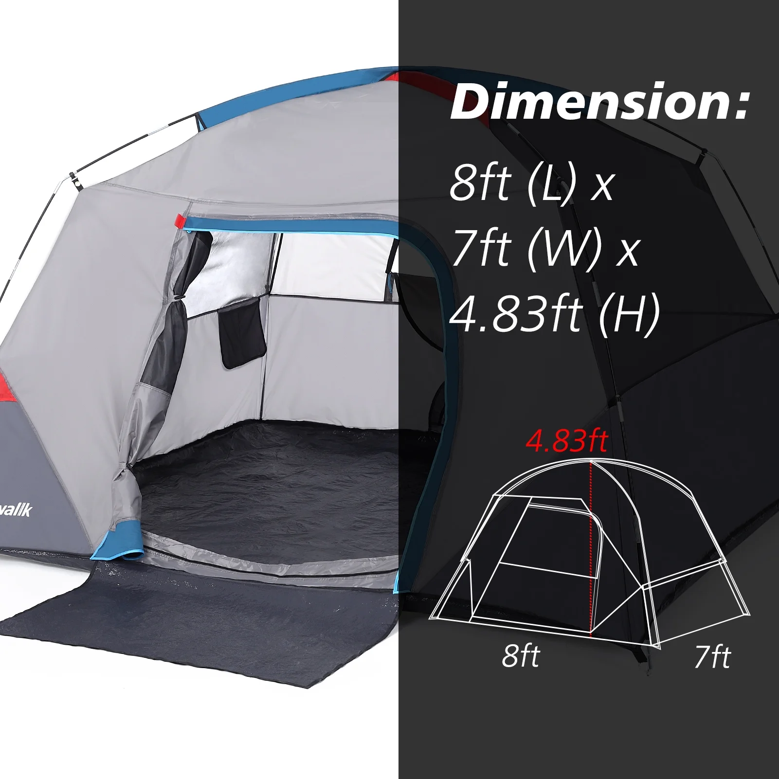 Camping Tent, Tent for Camping, Easy Set up Camping Tent 4 Person and 6 Person for Hiking Backpacking Traveling Outdoor, Light Blue, 2.8ft (L) x 7ft (W) x 58inH)