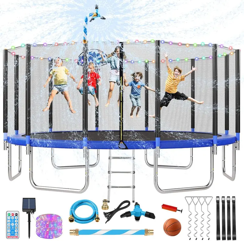 Trampoline With Enclosure Net And Adjustable Basketball Hoop - 8ft, 10ft, 12ft, 14ft, 15ft, 16ft