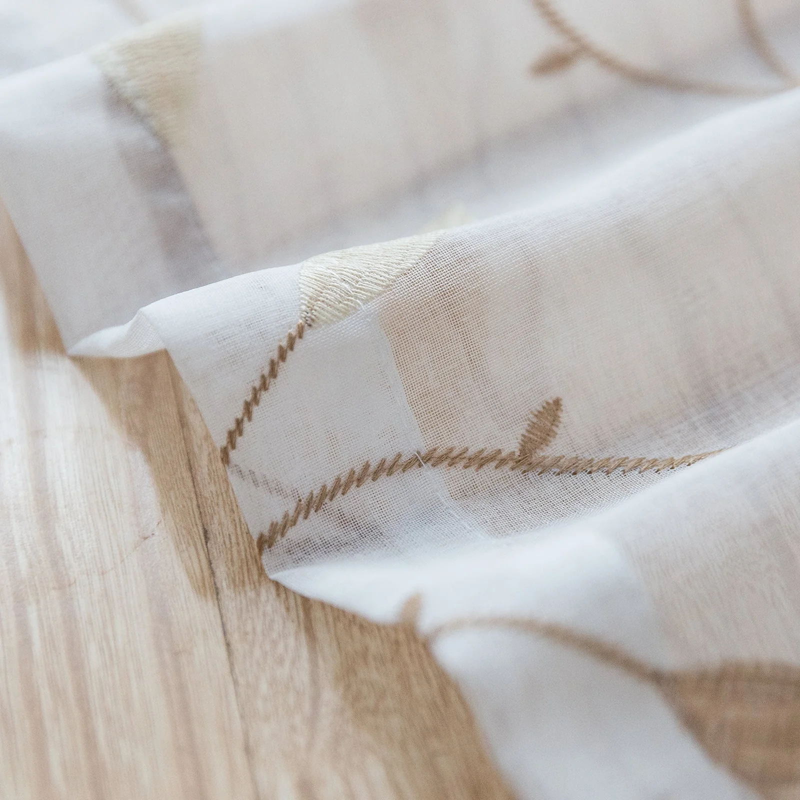 Curtainking Farmhouse Leaf Embroidery Grommet Sheer Curtains, 58" x 84" (2 Panels)
