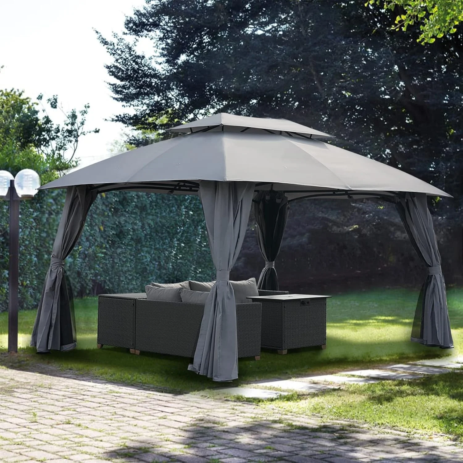 Simenmax 10 x 13 Steel Patio Gazebo, with Mesh Netting and Double Vented Roof