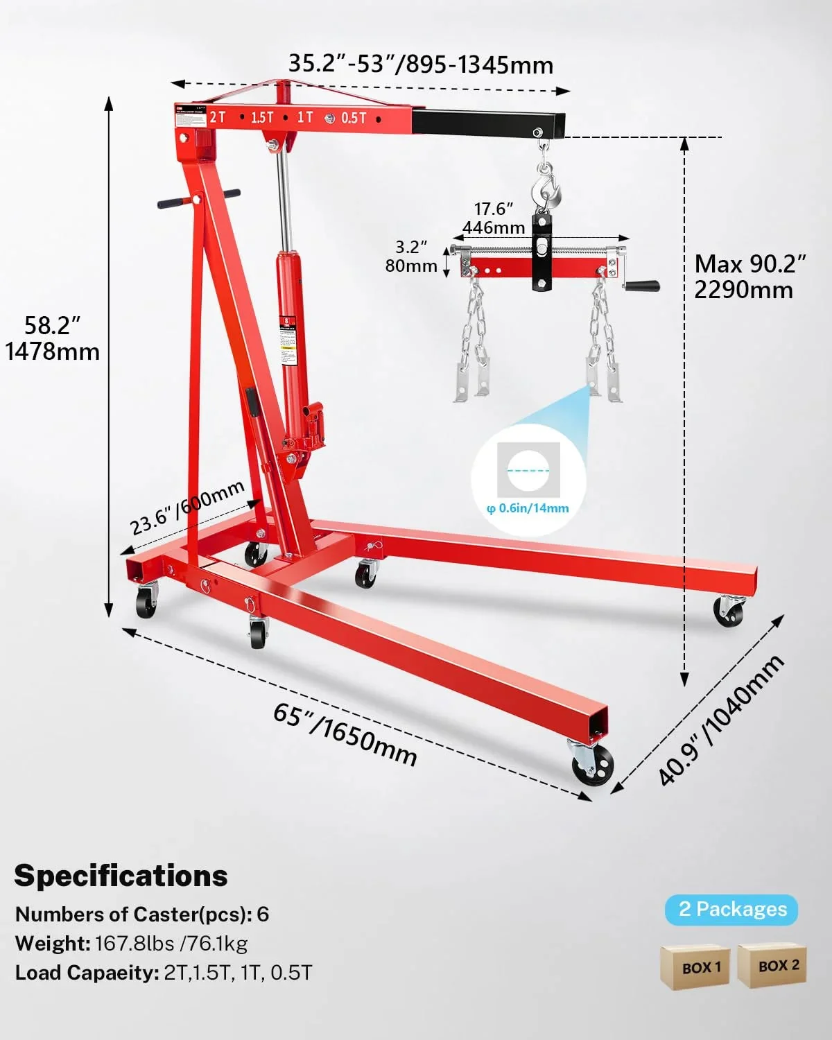 Garvee 2 Ton Hydraulic Folding Shop Crane Engine Hoist With Lever