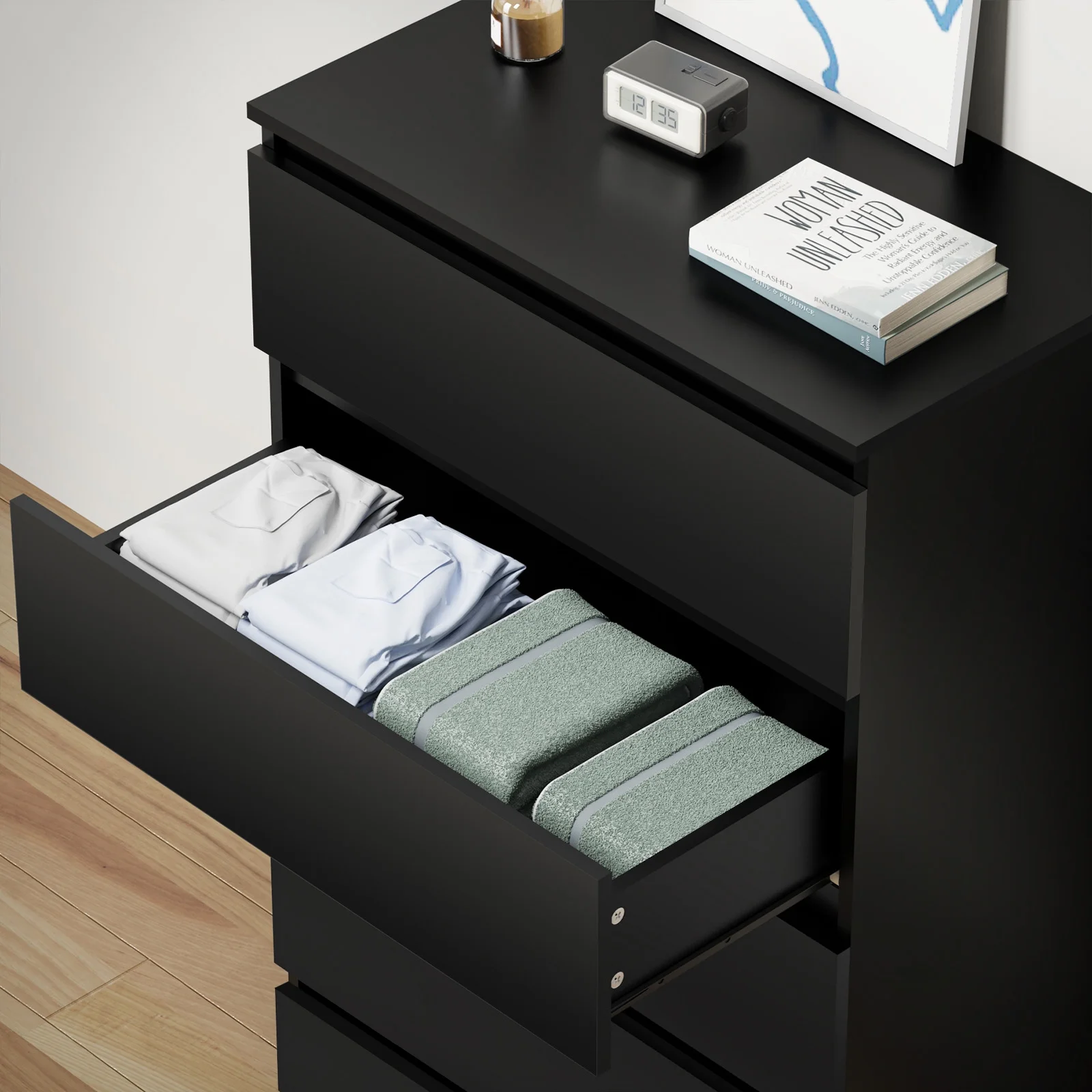 Hommpa Dresser for Bedroom, 48"H White Dresser for Closet, 5 Drawers Tall Wooden Modern Storage Chests of Drawers for Women, Living Room Furniture 27.5"L X 15.7"W X 48"H