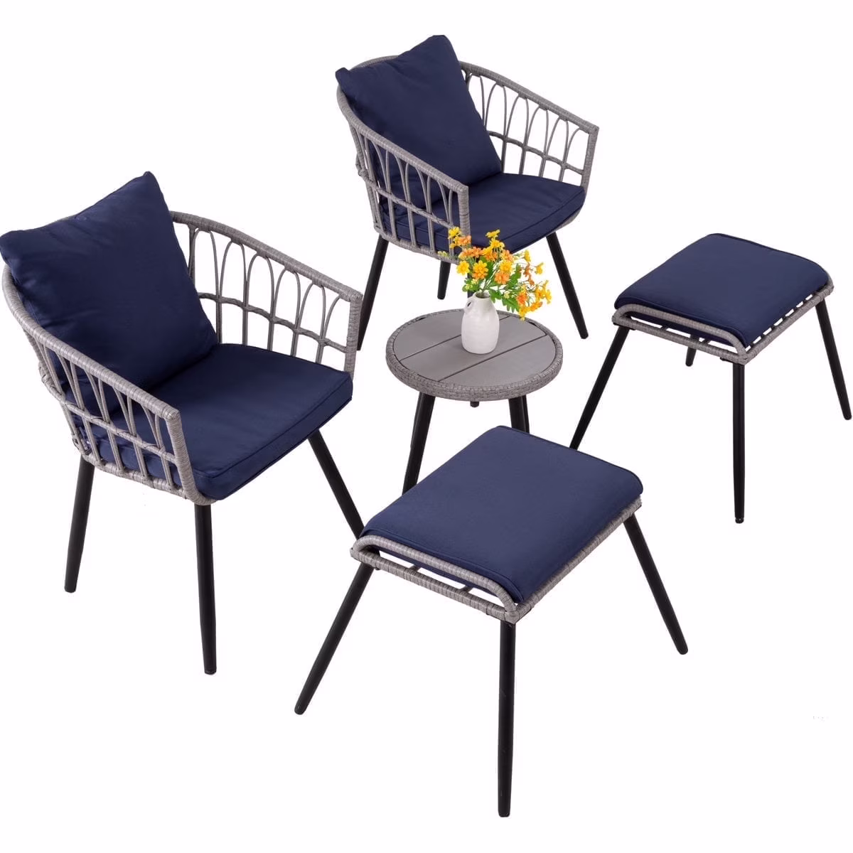 Ainfox 7 Pcs Outdoor Patio Furniture Sofa Set, Grey Rattan Grey Cushion