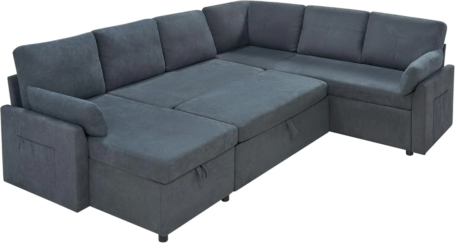 VanAcc Sofa Bed, Sleeper Sofa with Storage Chaise 2 in 1 Pull Out Couch Living Room