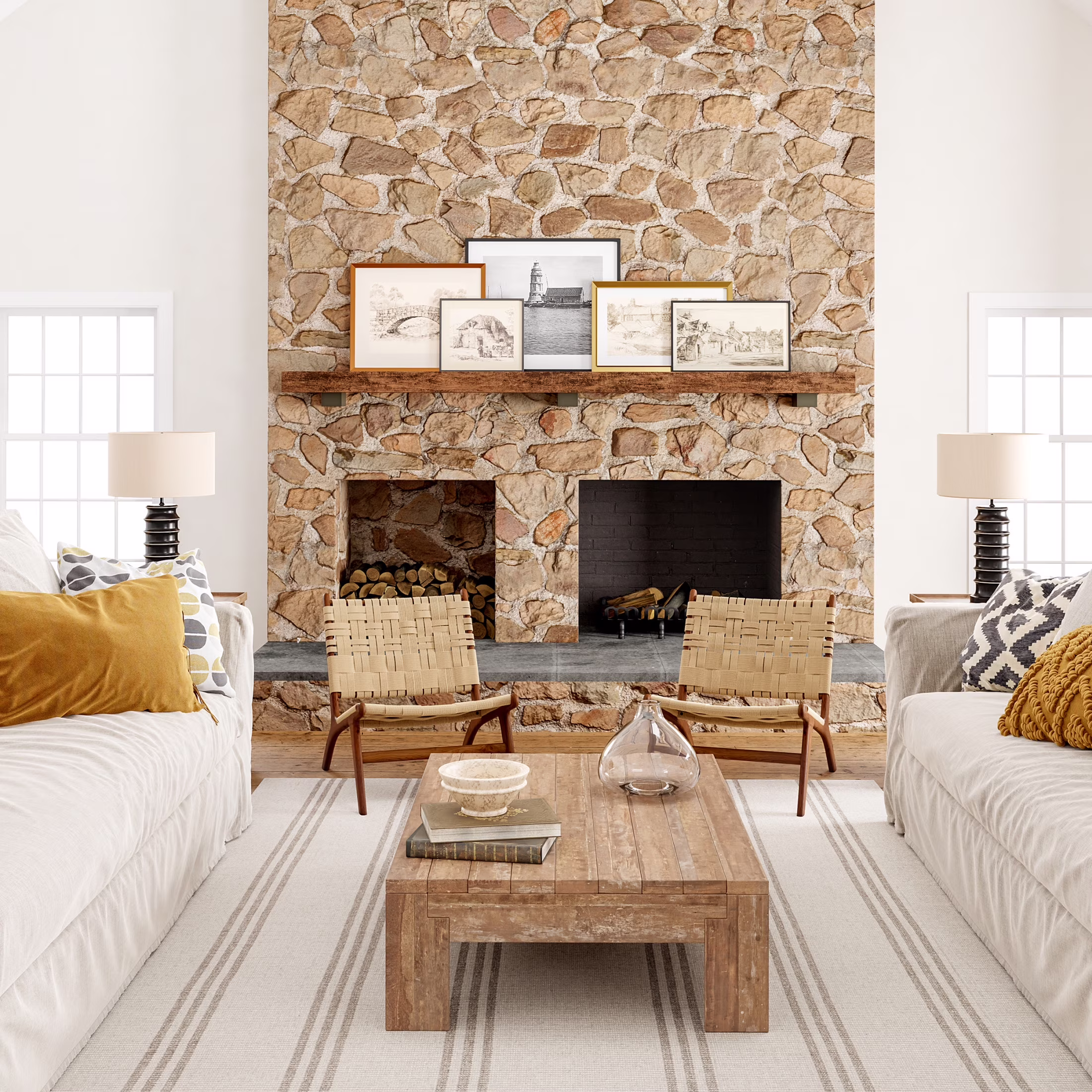 Rugs USA Hawthorn Striped Wool Area Rug, 4′ x 6′, Hawthorn Ivory