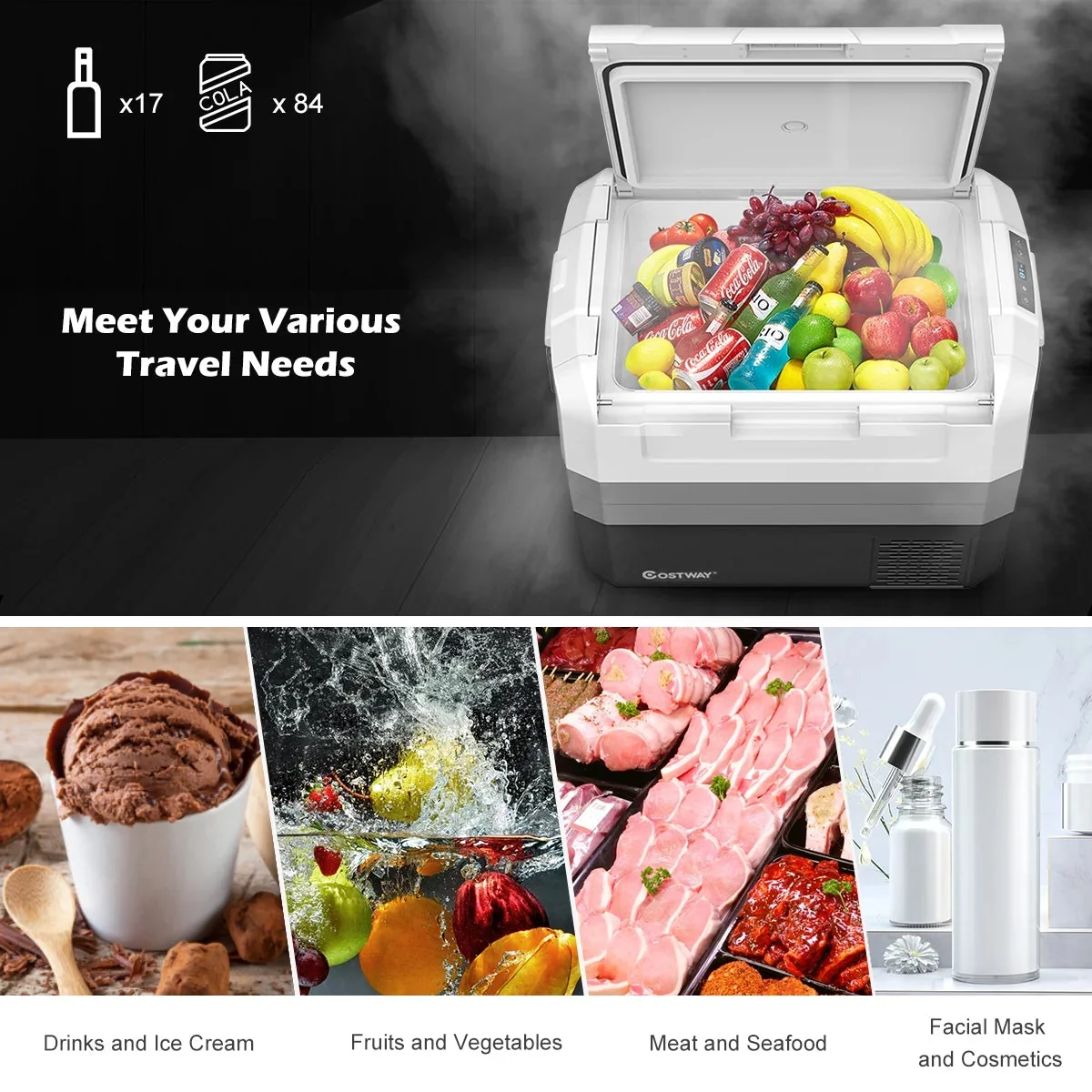 Costway 58 Quart Portable Electric Car Refrigerator Freezer - Dual Zone