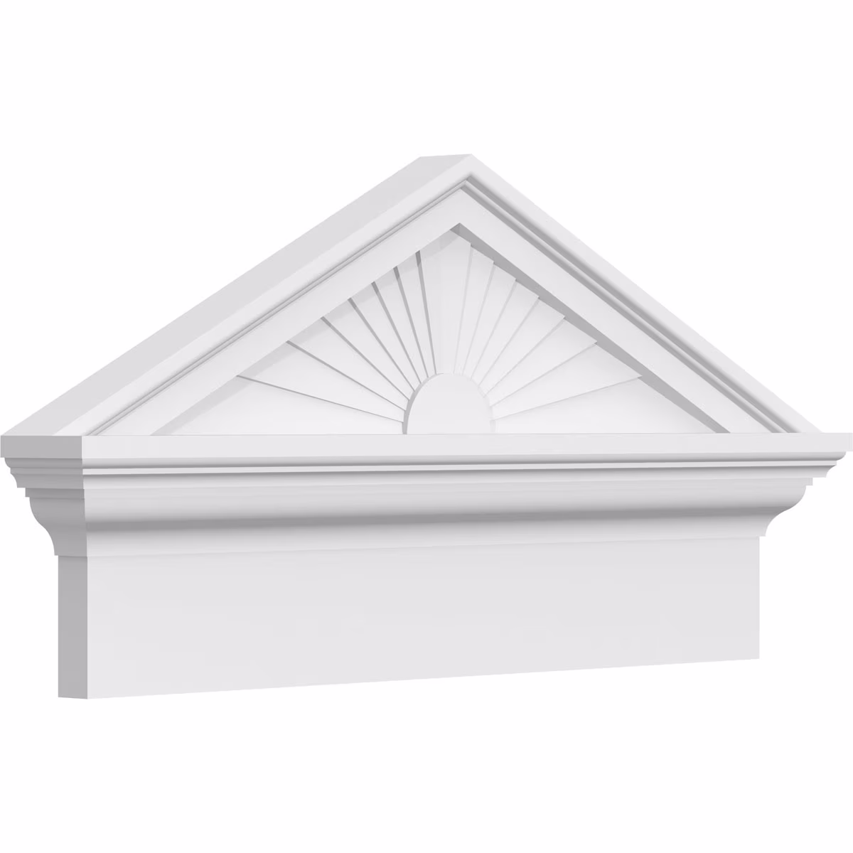 Ekena Millwork 52"W x 19-7/8"H x 2-3/4"P (Pitch 6/12) Peaked Cap Sunburst Architectural Grade PVC Combination Pediment
