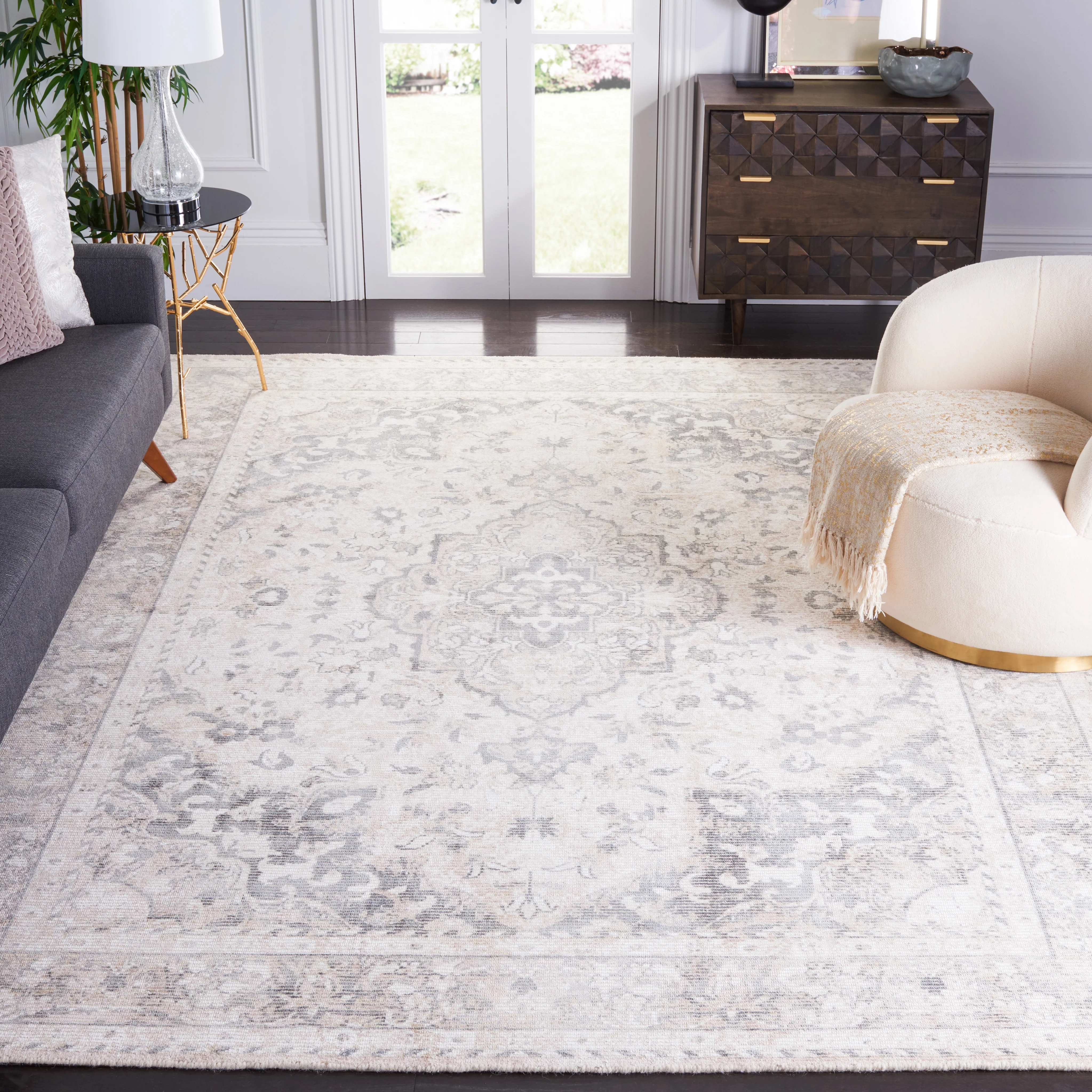 SAFAVIEH Restoration Vintage April Medallion Area Rug, Grey/Ivory, 8′ x 10′